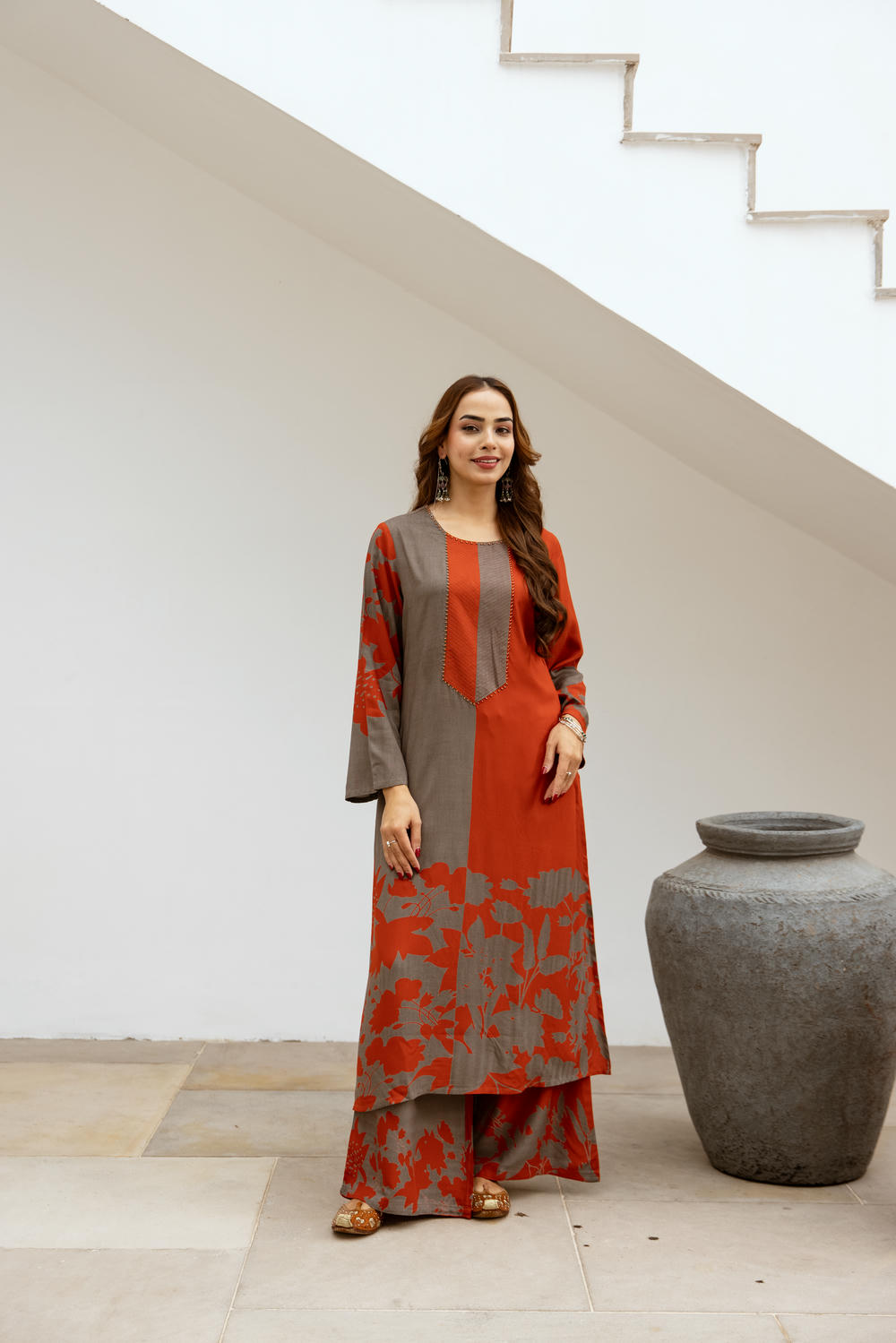 Women's Rust::Brown German Rayon Kurta and Palazzo Set