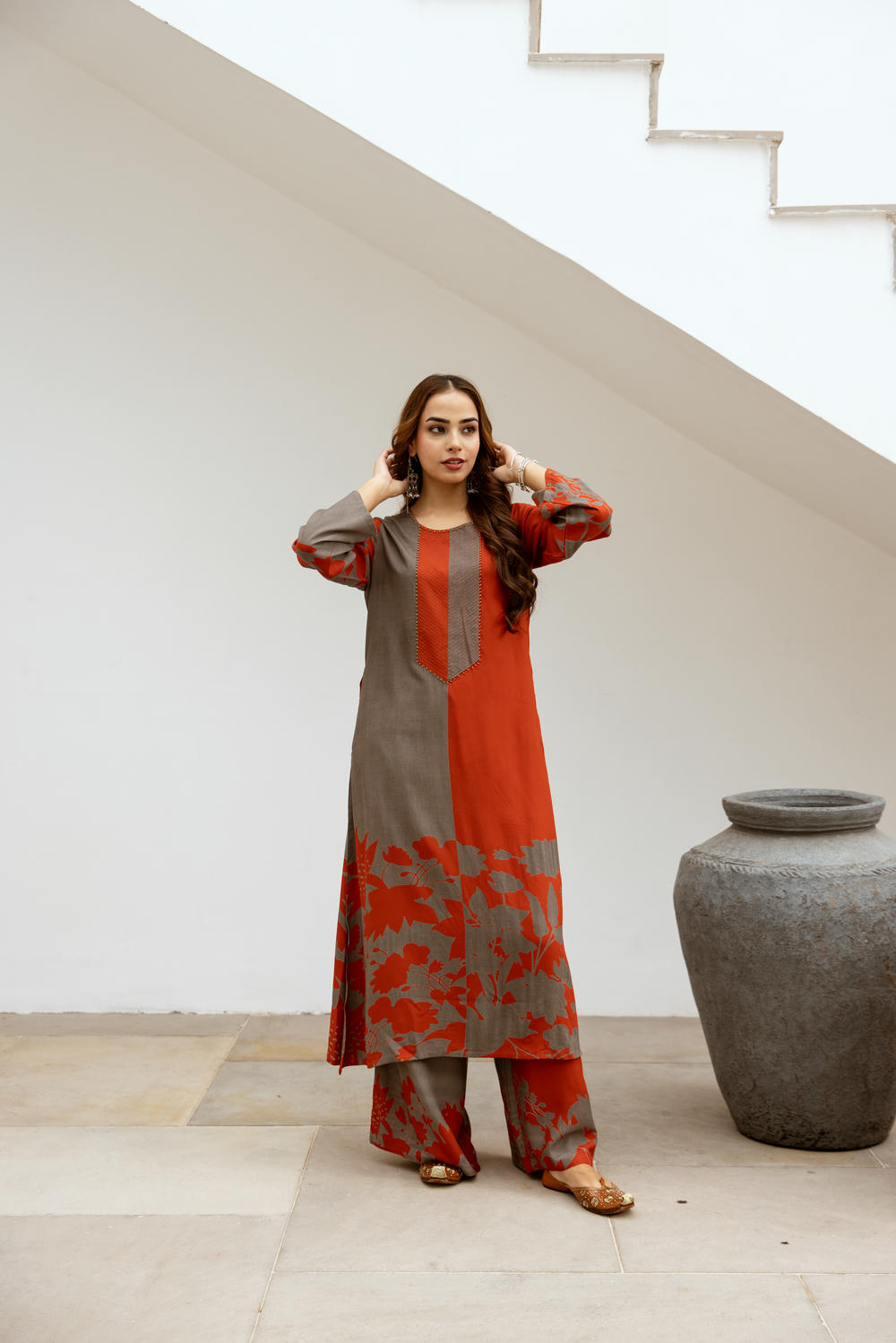 Women's Rust::Brown German Rayon Kurta and Palazzo Set