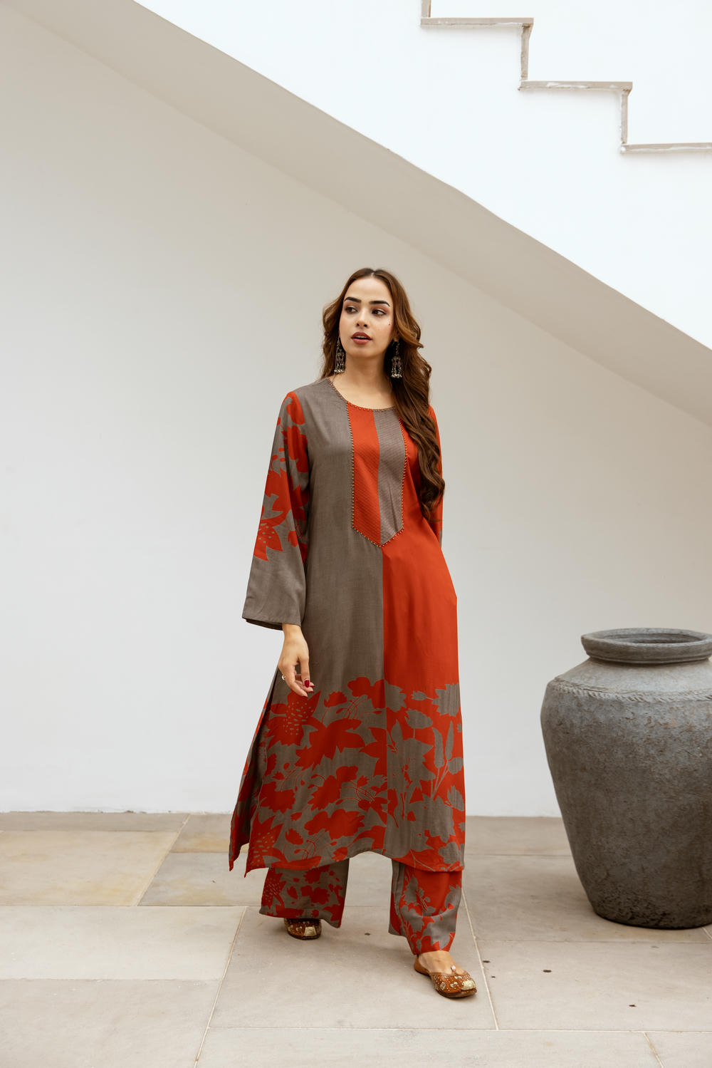 Women's Rust::Brown German Rayon Kurta and Palazzo Set