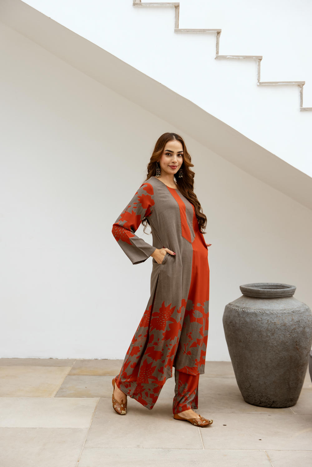 Women's Rust::Brown German Rayon Kurta and Palazzo Set