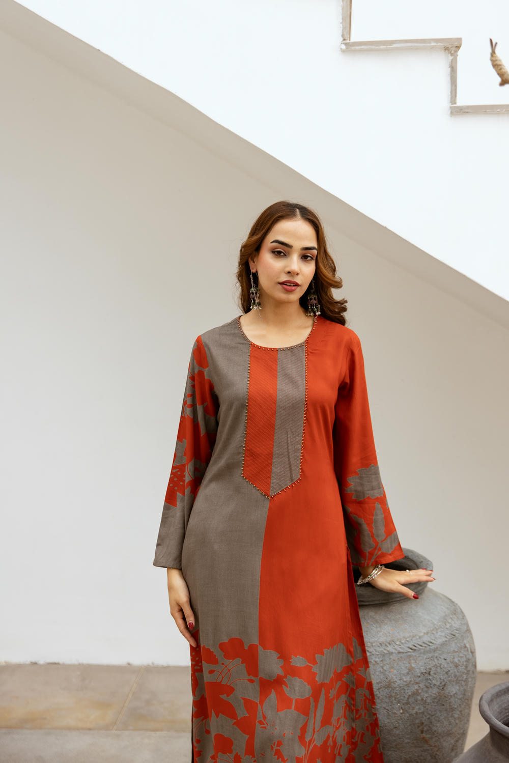 Women's Rust::Brown German Rayon Kurta and Palazzo Set