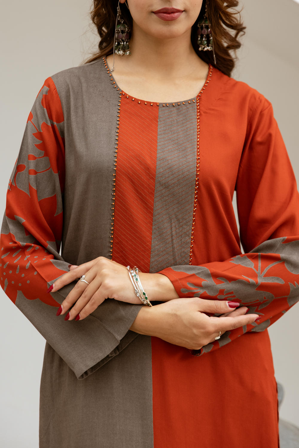Women's Rust::Brown German Rayon Kurta and Palazzo Set