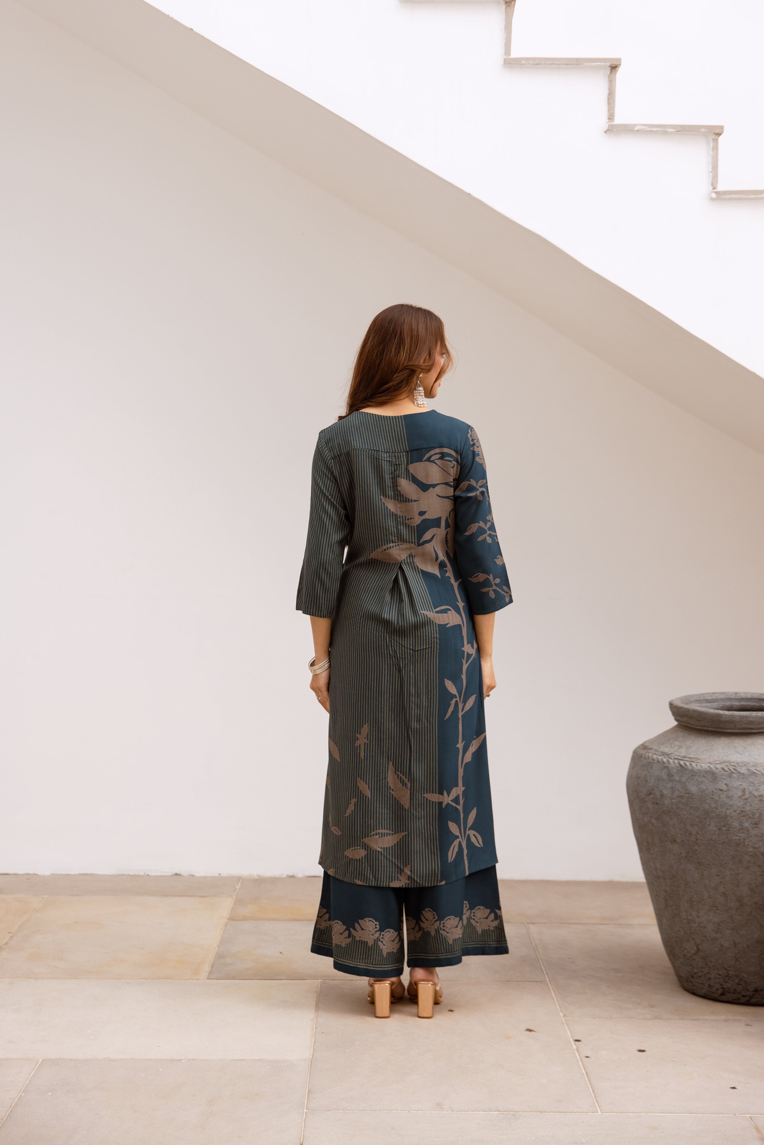 Women's Teal Blue German Rayon Kurta and Palazzo Set