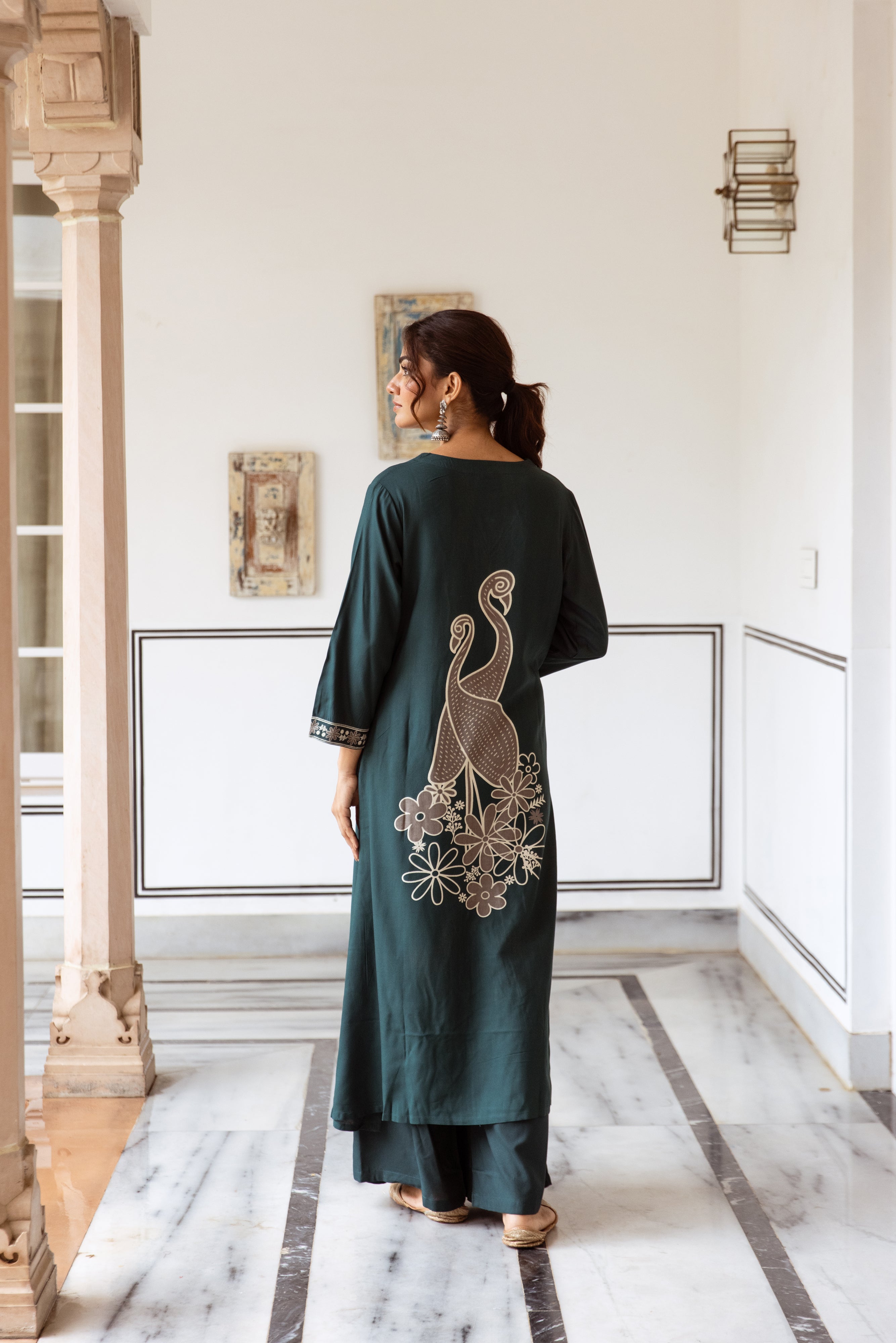 Women's Rama Green German Rayon Kurta and Palazzo Set