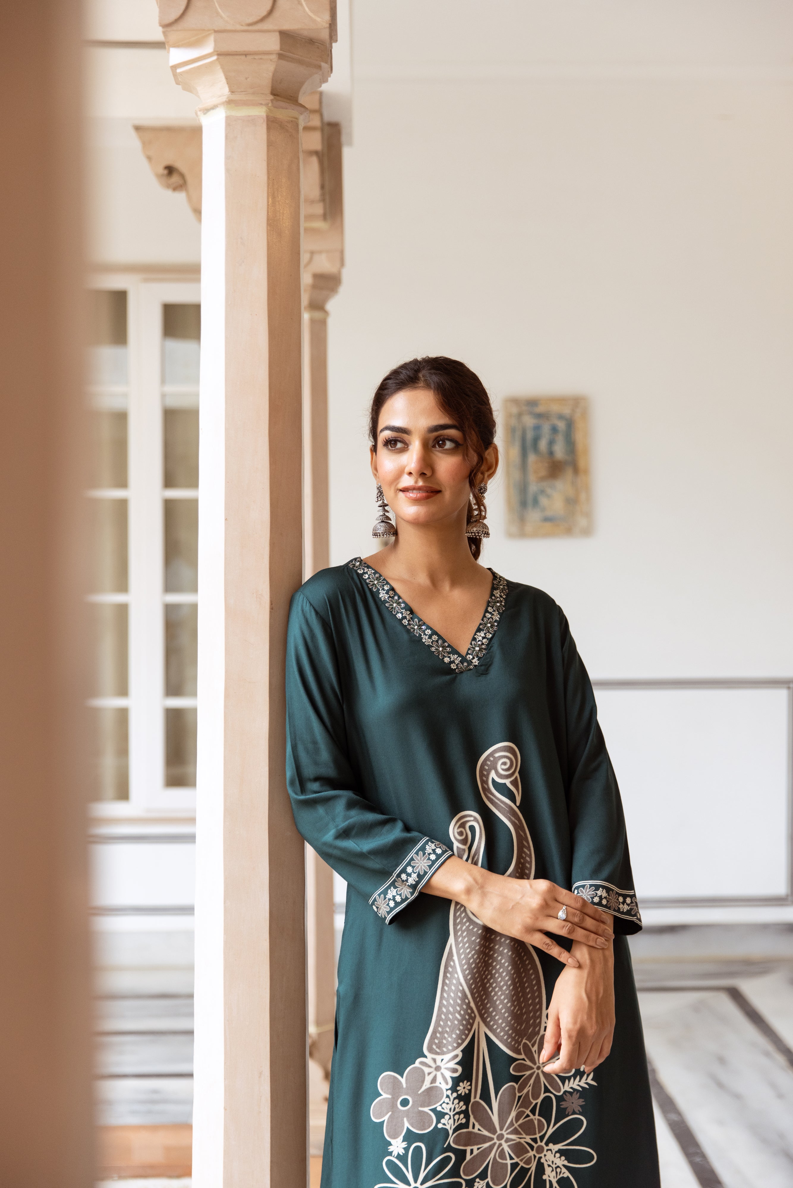 Women's Rama Green German Rayon Kurta and Palazzo Set