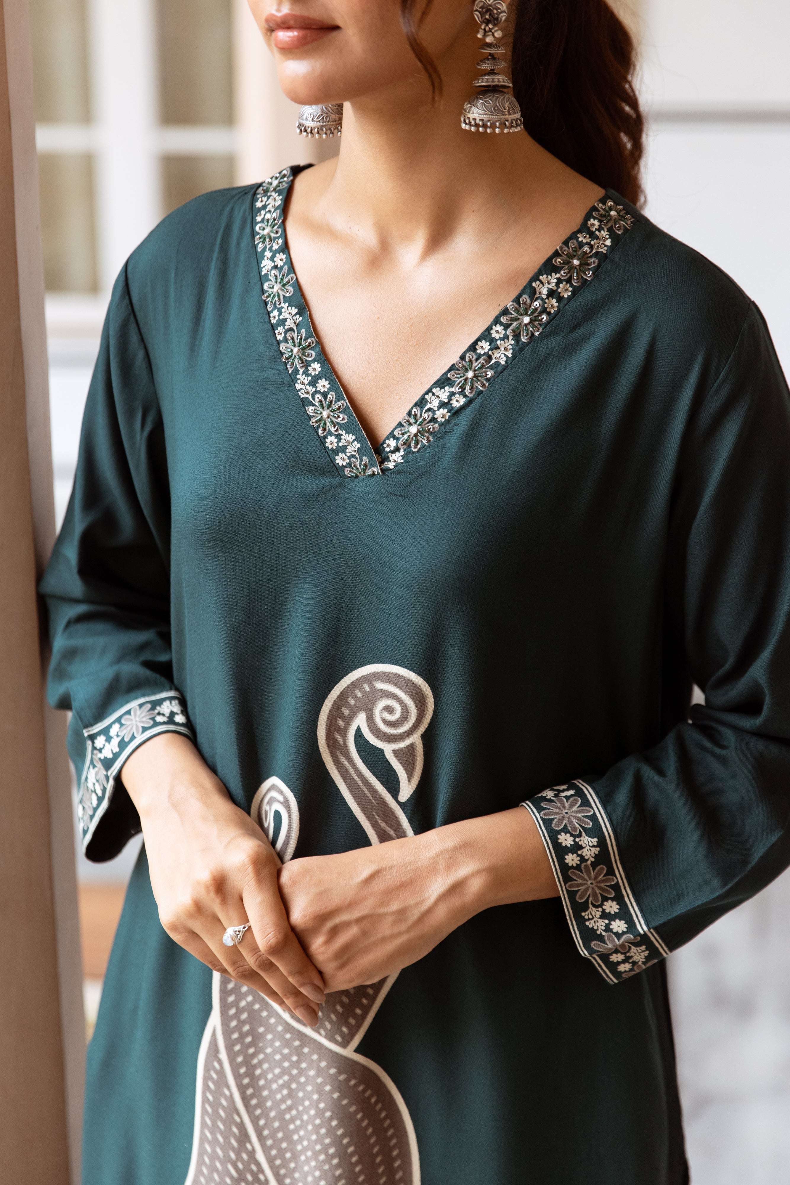 Women's Rama Green German Rayon Kurta and Palazzo Set