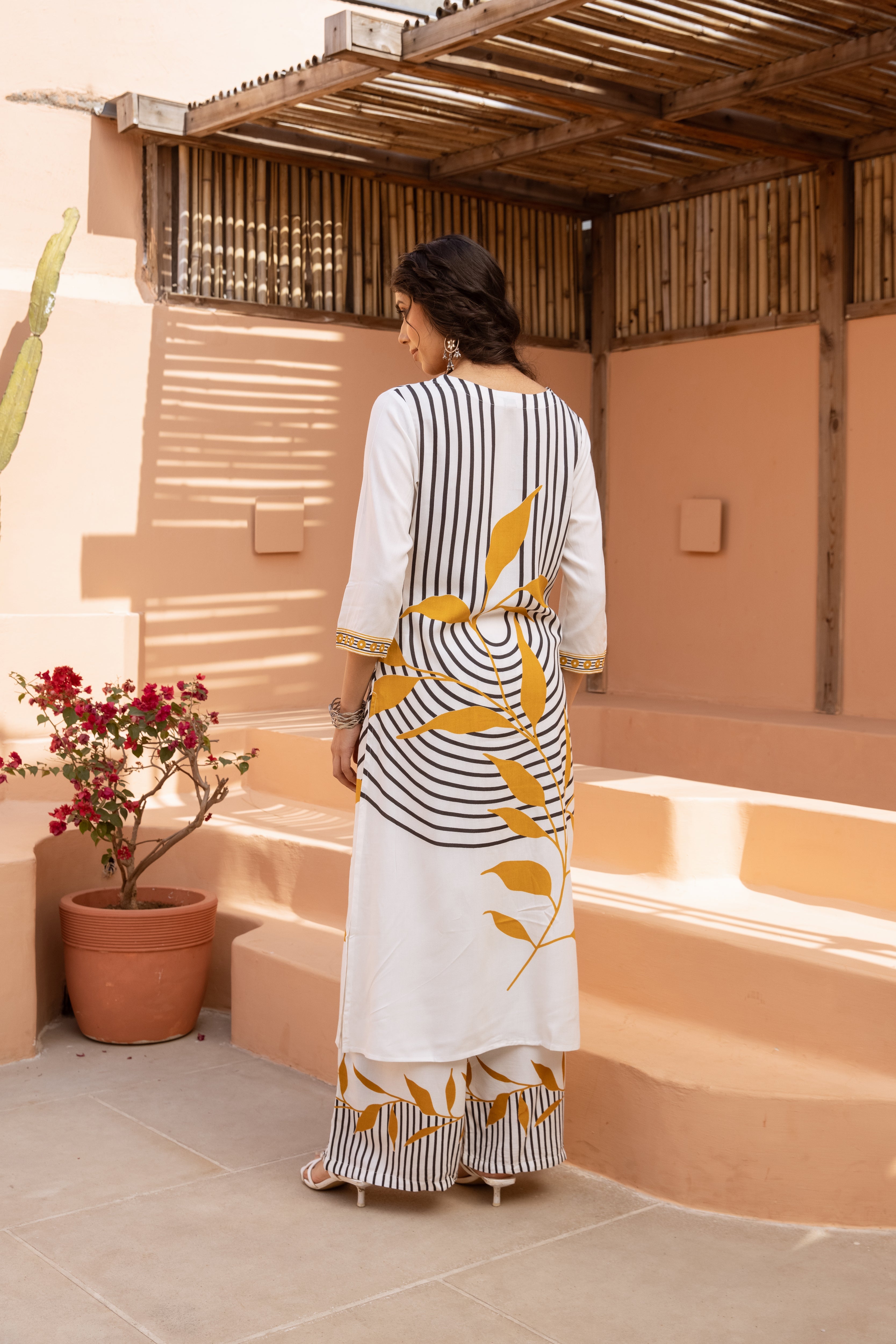Women's White German Rayon Kurta and Palazzo Set