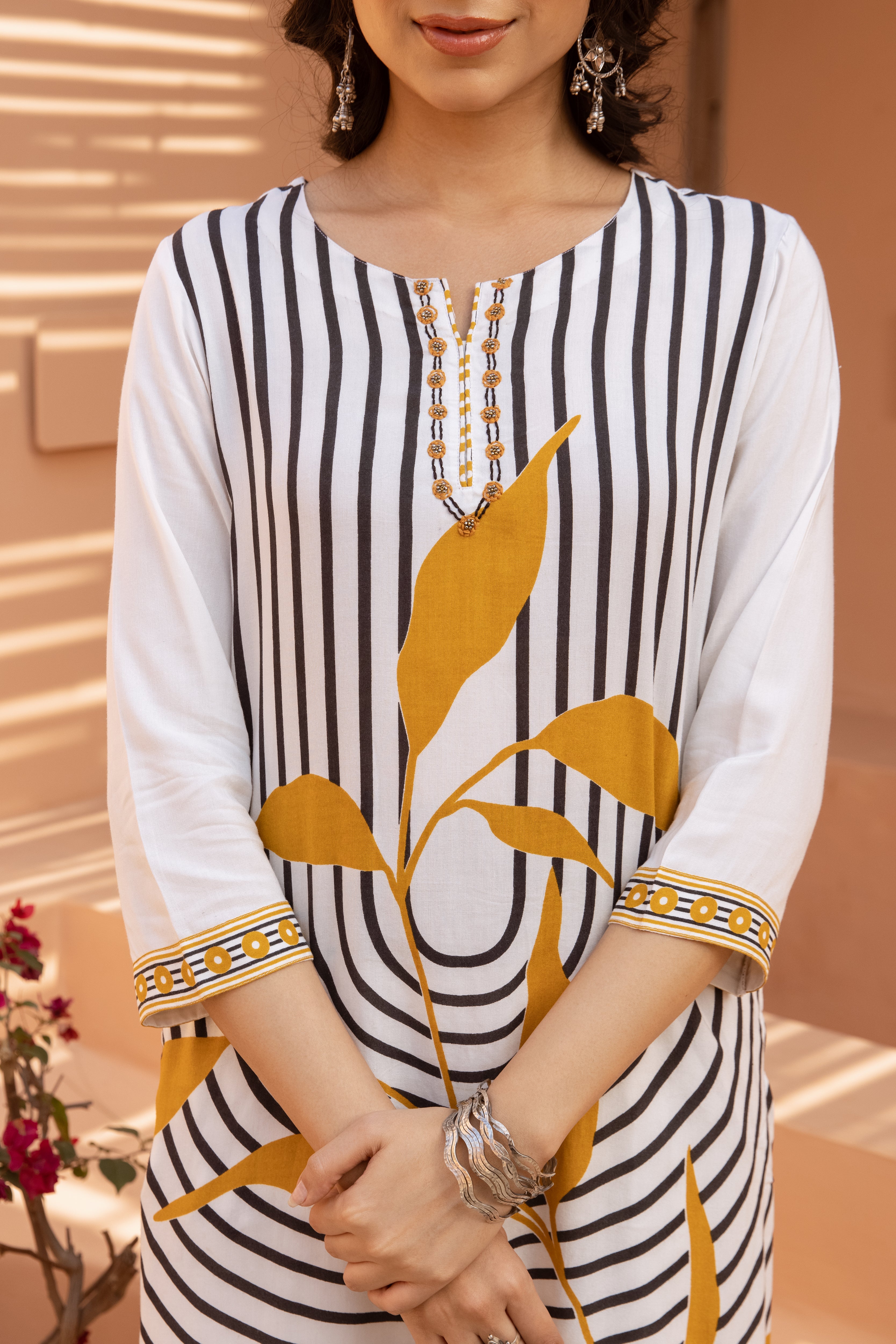 Women's White German Rayon Kurta and Palazzo Set