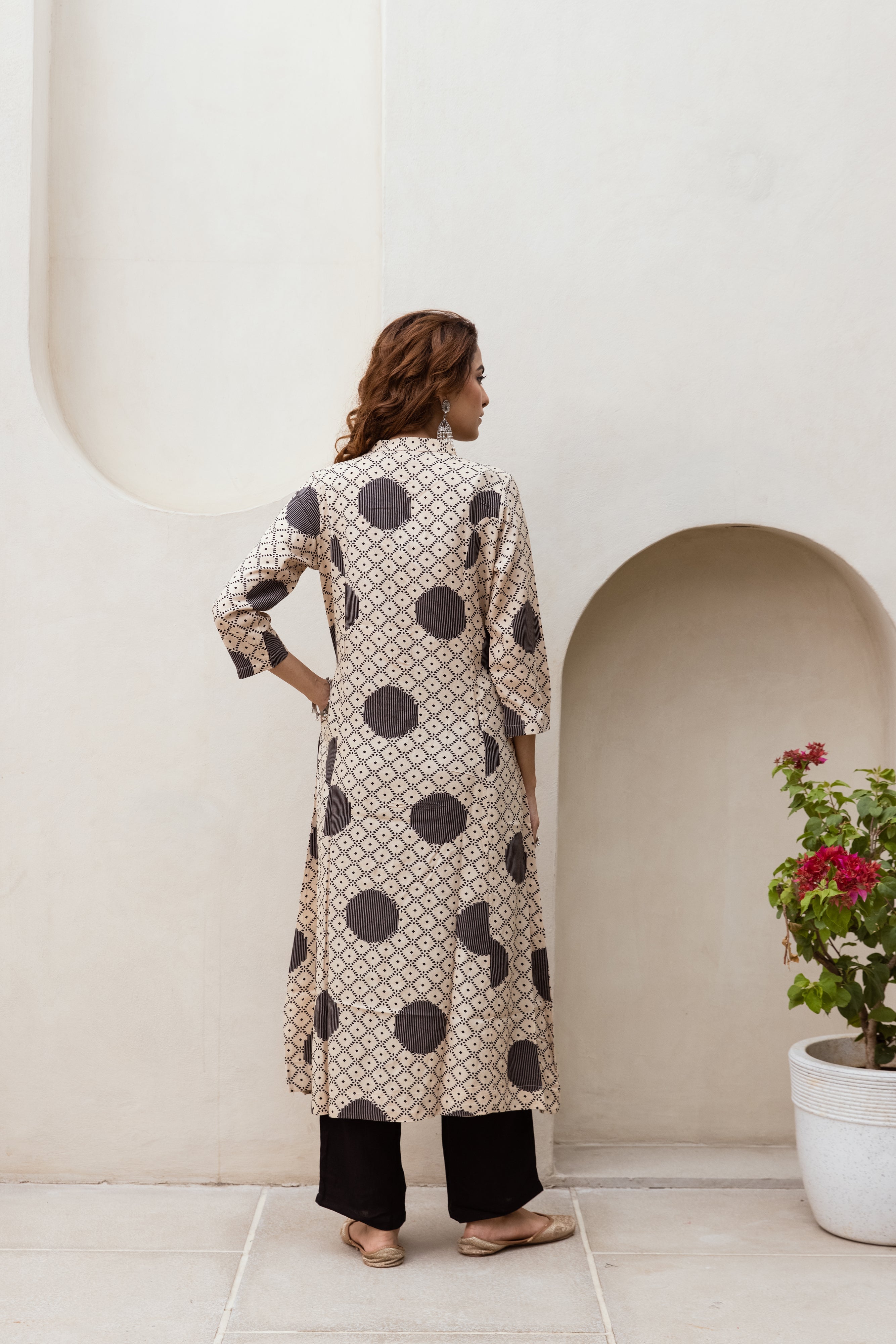 Women's Beige::Black German Rayon Kurta and Pant Set