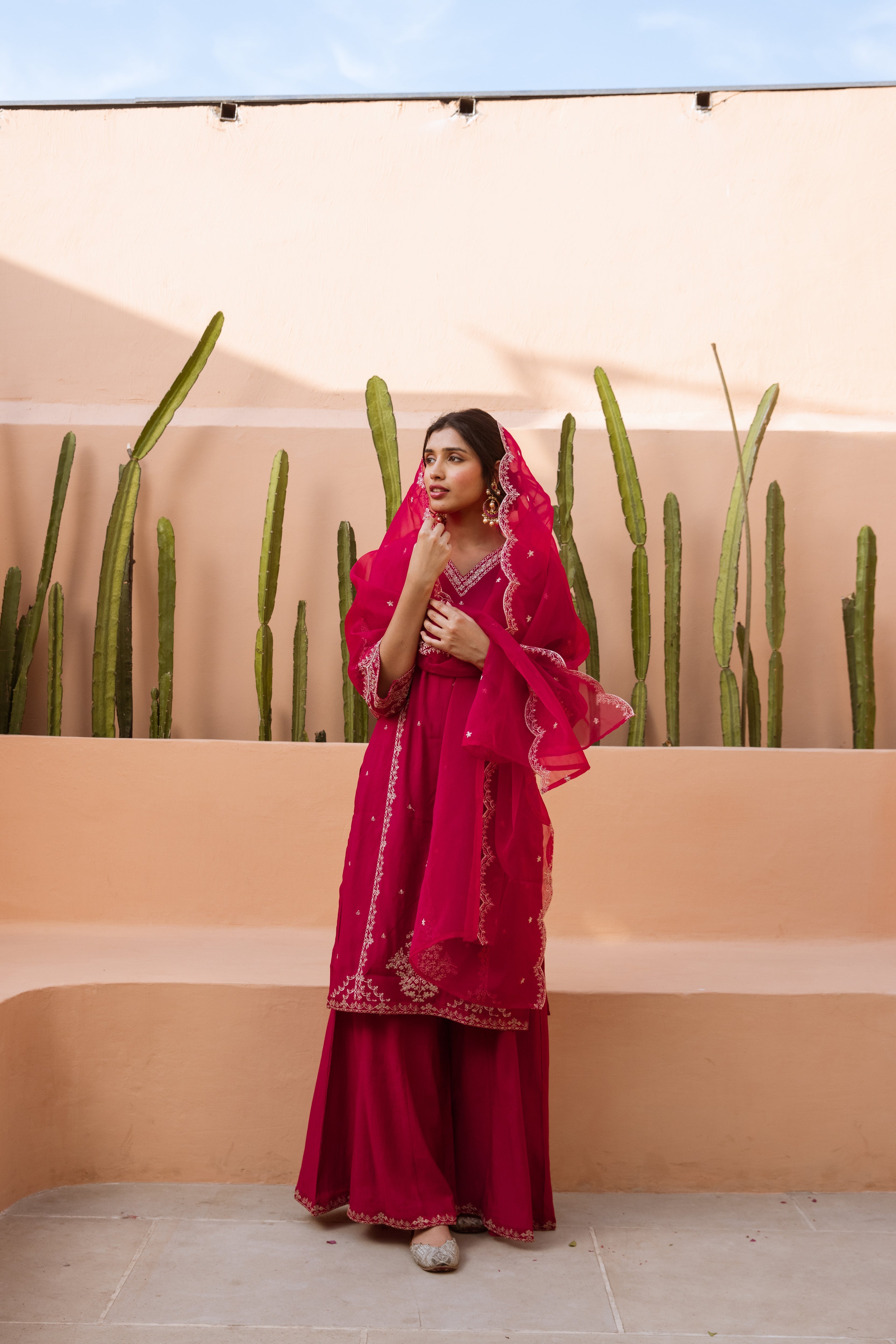 Maroon Modal Muslin Kurta Palazzo and Dupatta Set