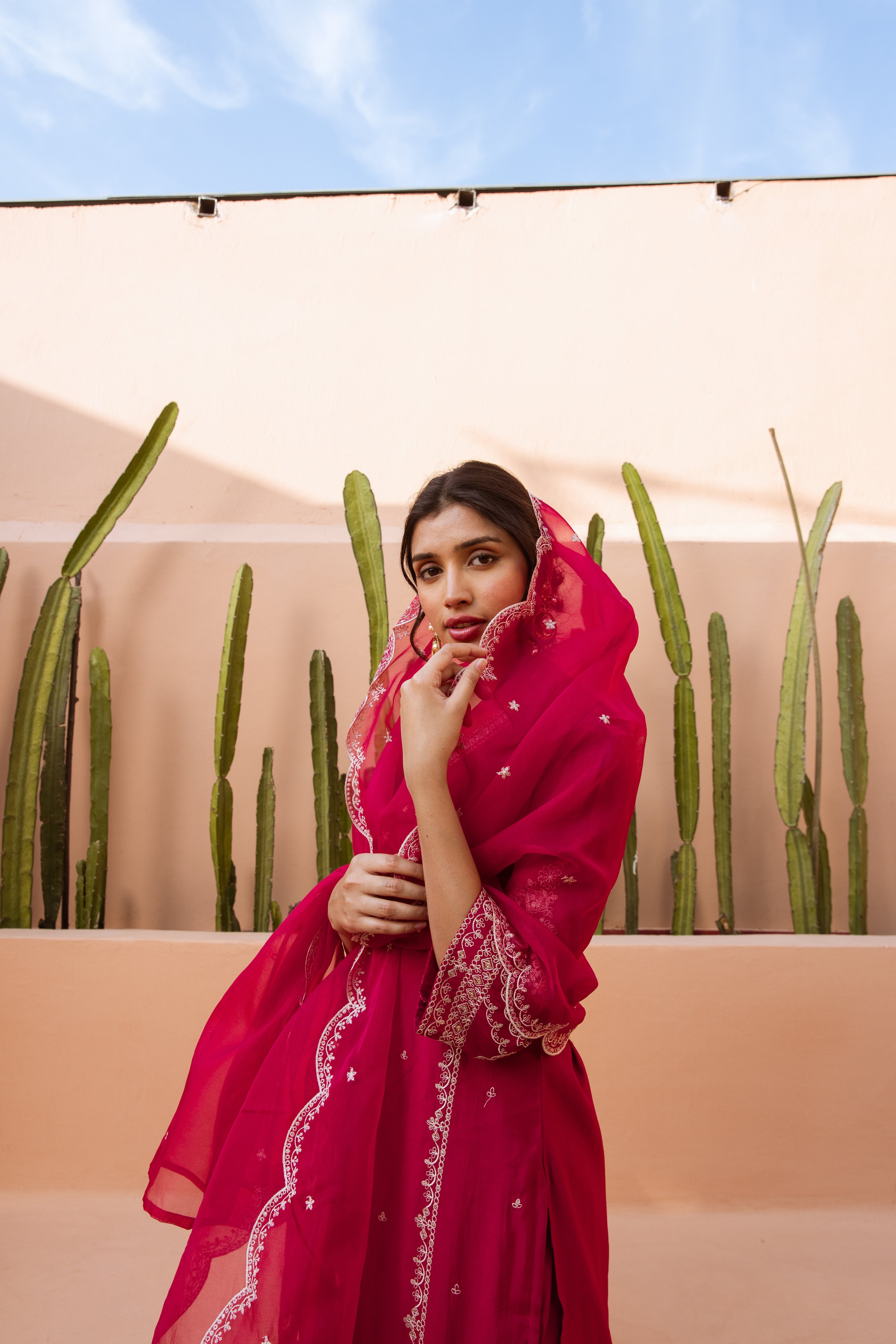 Maroon Modal Muslin Kurta Palazzo and Dupatta Set