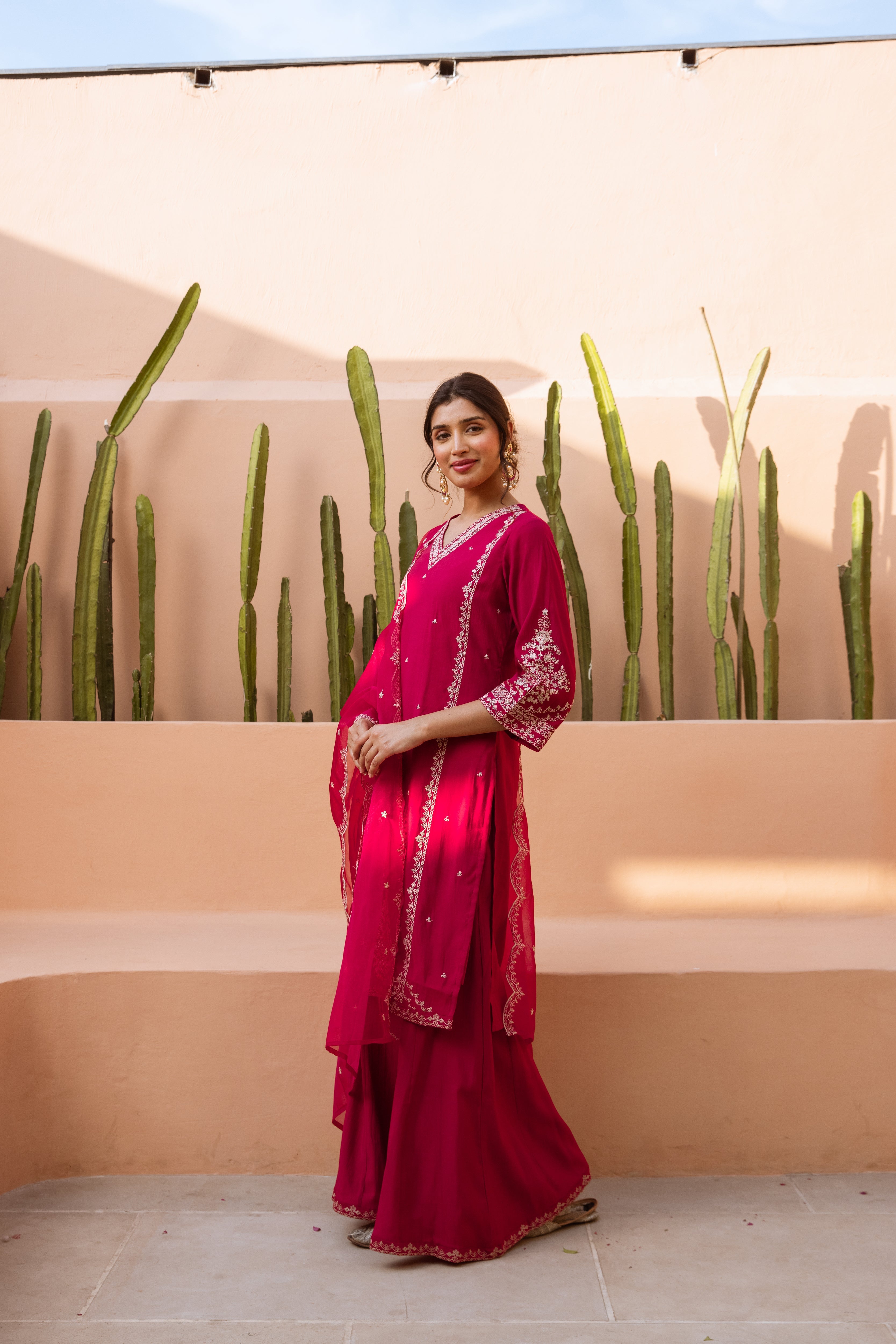 Maroon Modal Muslin Kurta Palazzo and Dupatta Set