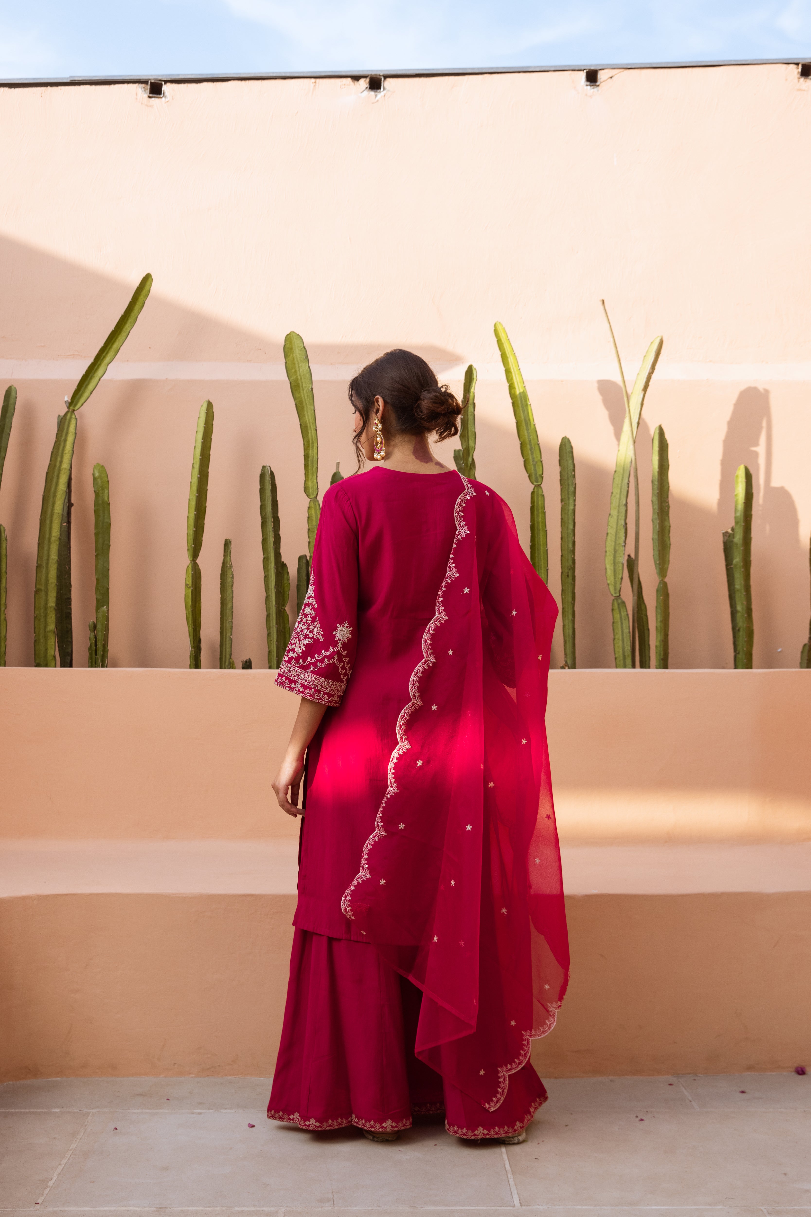 Maroon Modal Muslin Kurta Palazzo and Dupatta Set