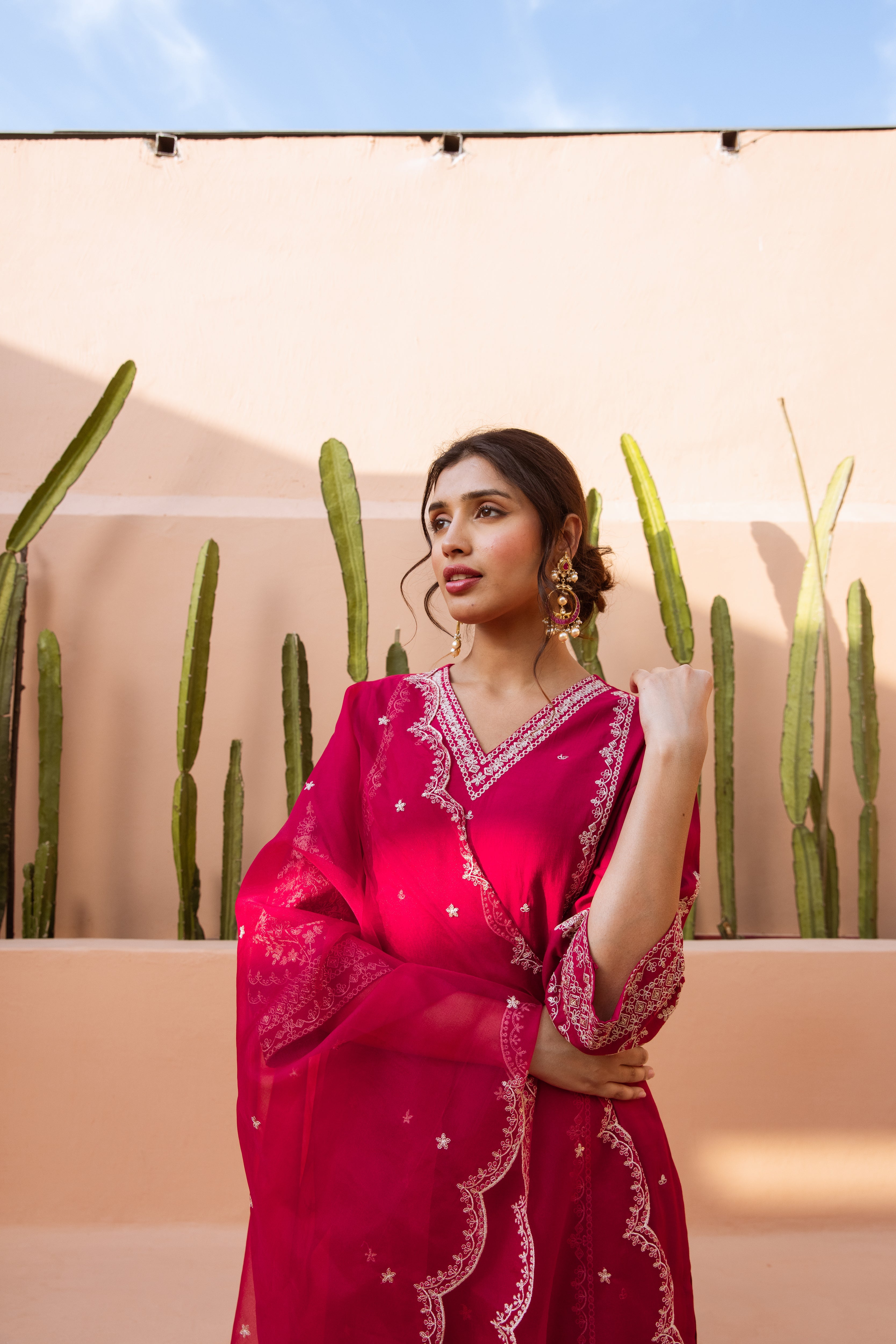 Maroon Modal Muslin Kurta Palazzo and Dupatta Set