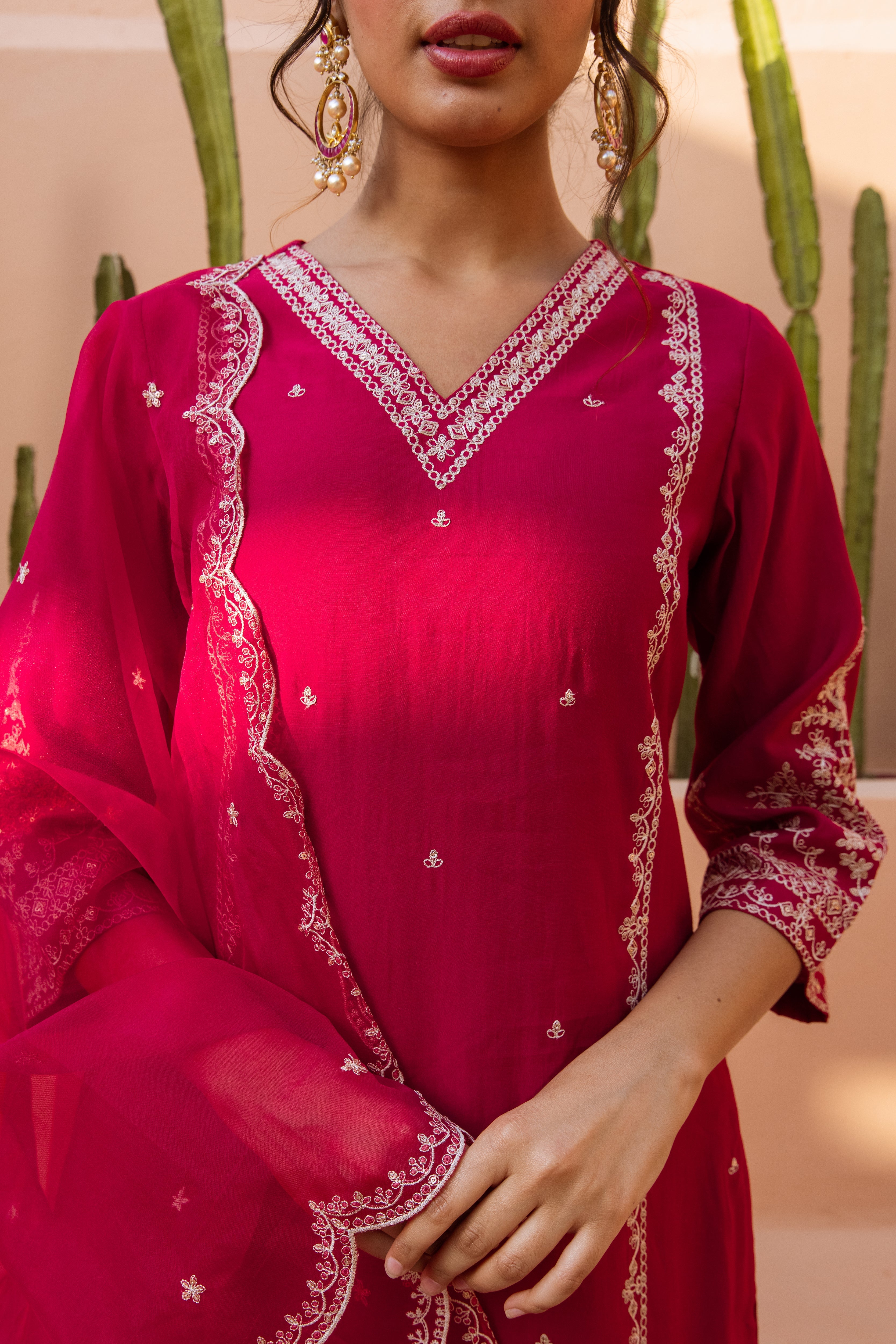 Maroon Modal Muslin Kurta Palazzo and Dupatta Set