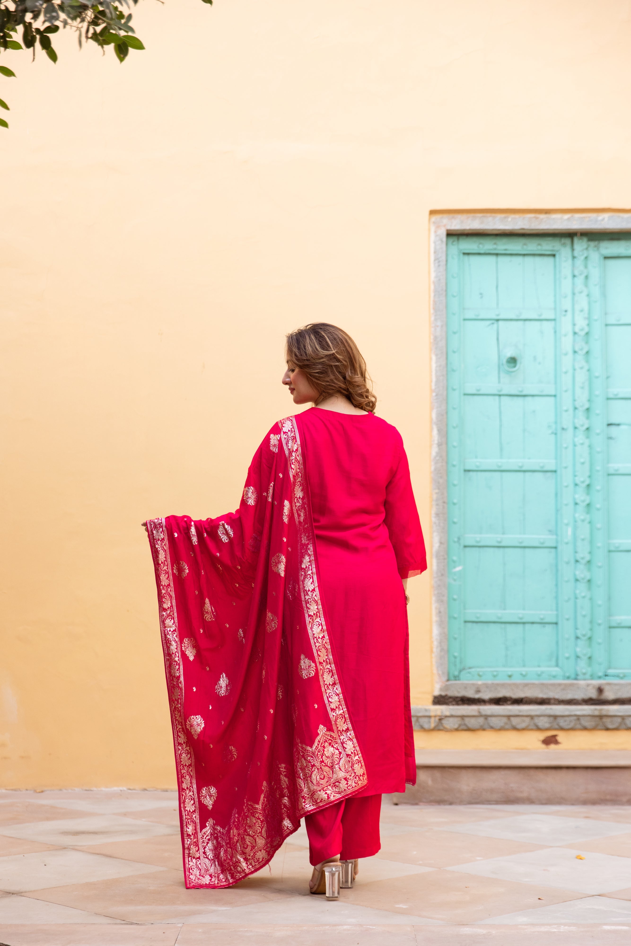 Red Dolla Silk Kurta Pant and Dupatta Set