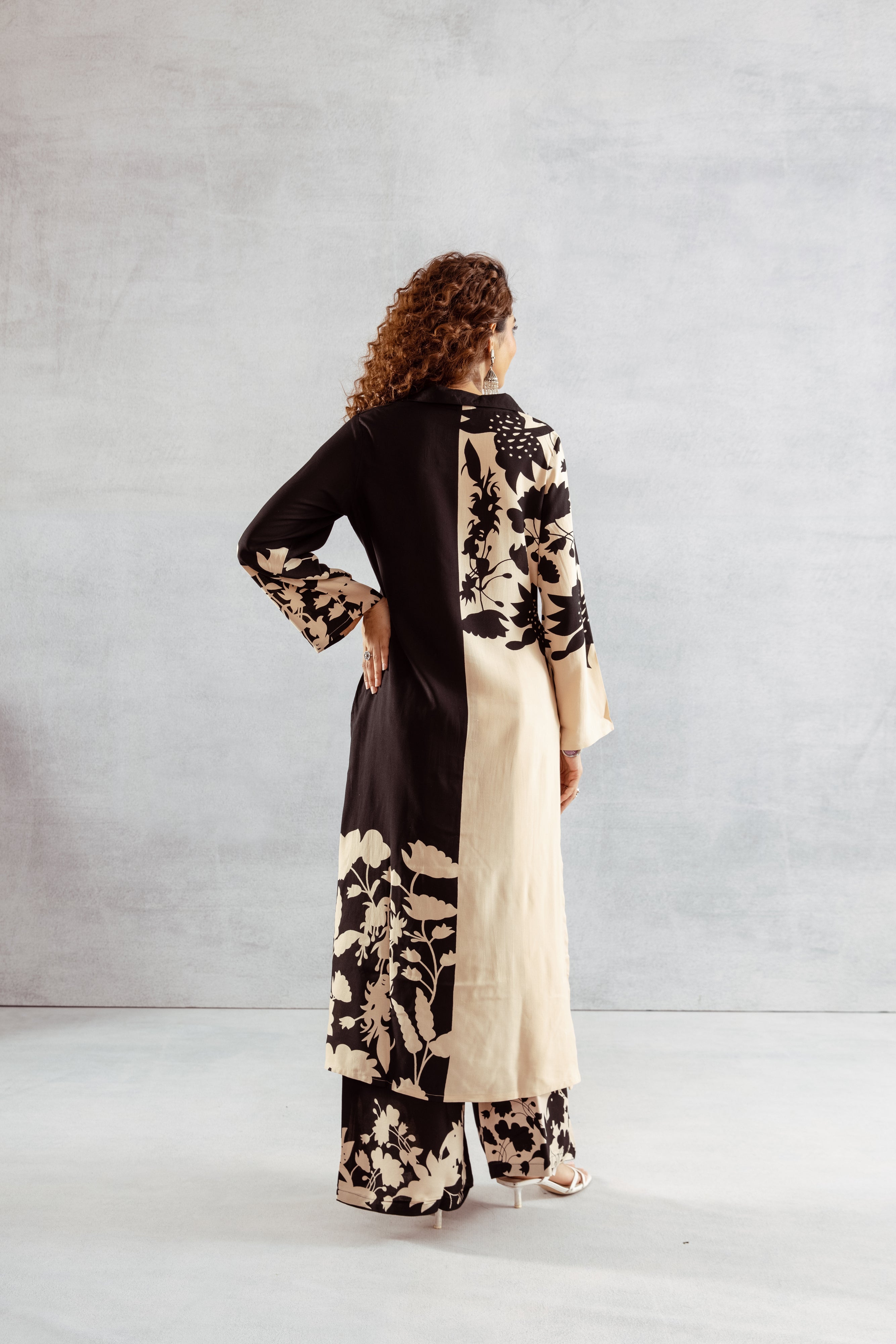 Women's Beige::Black German Rayon Kurta and Palazzo Set