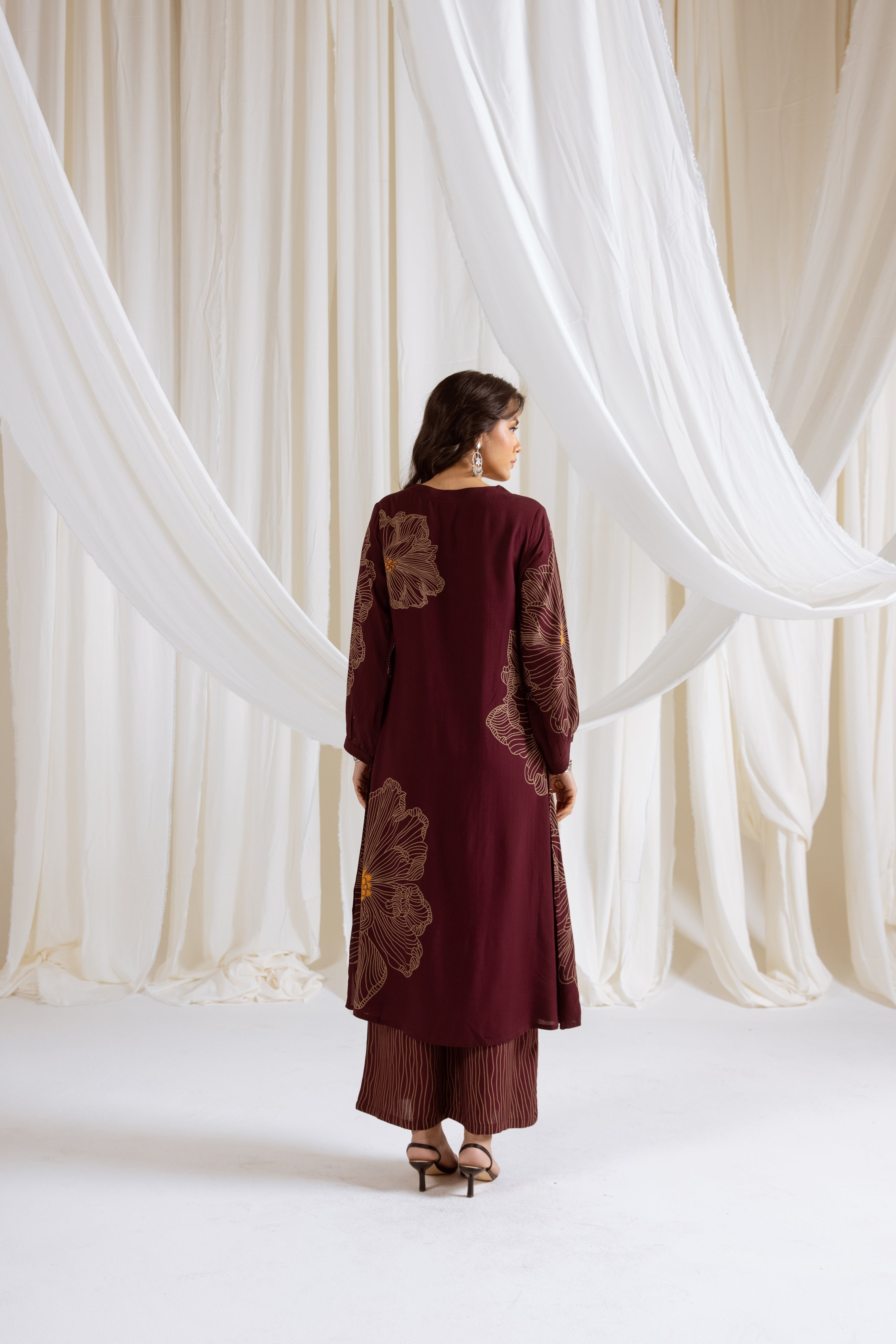 Women's Maroon German Rayon Kurta and Palazzo Set