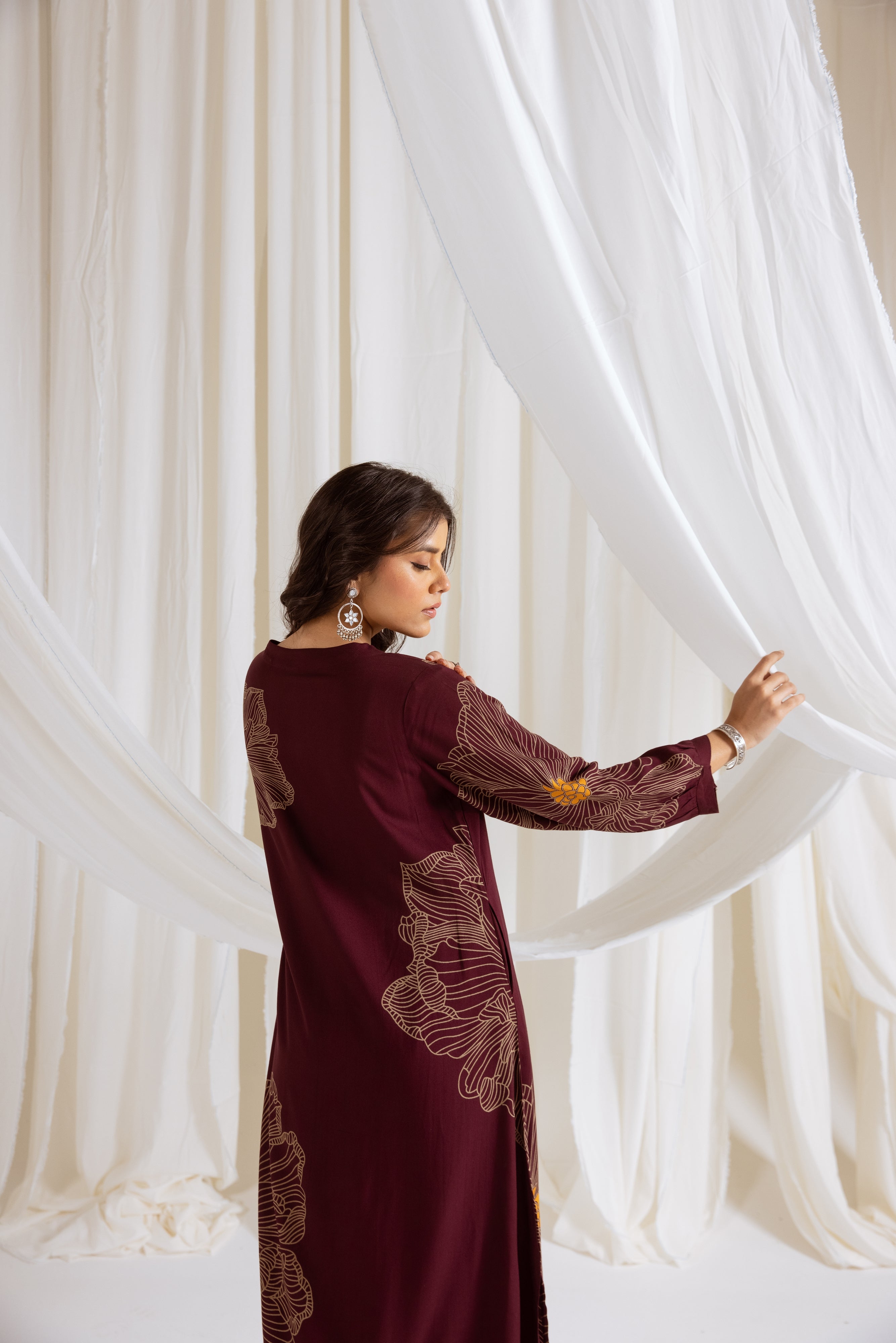Women's Maroon German Rayon Kurta and Palazzo Set