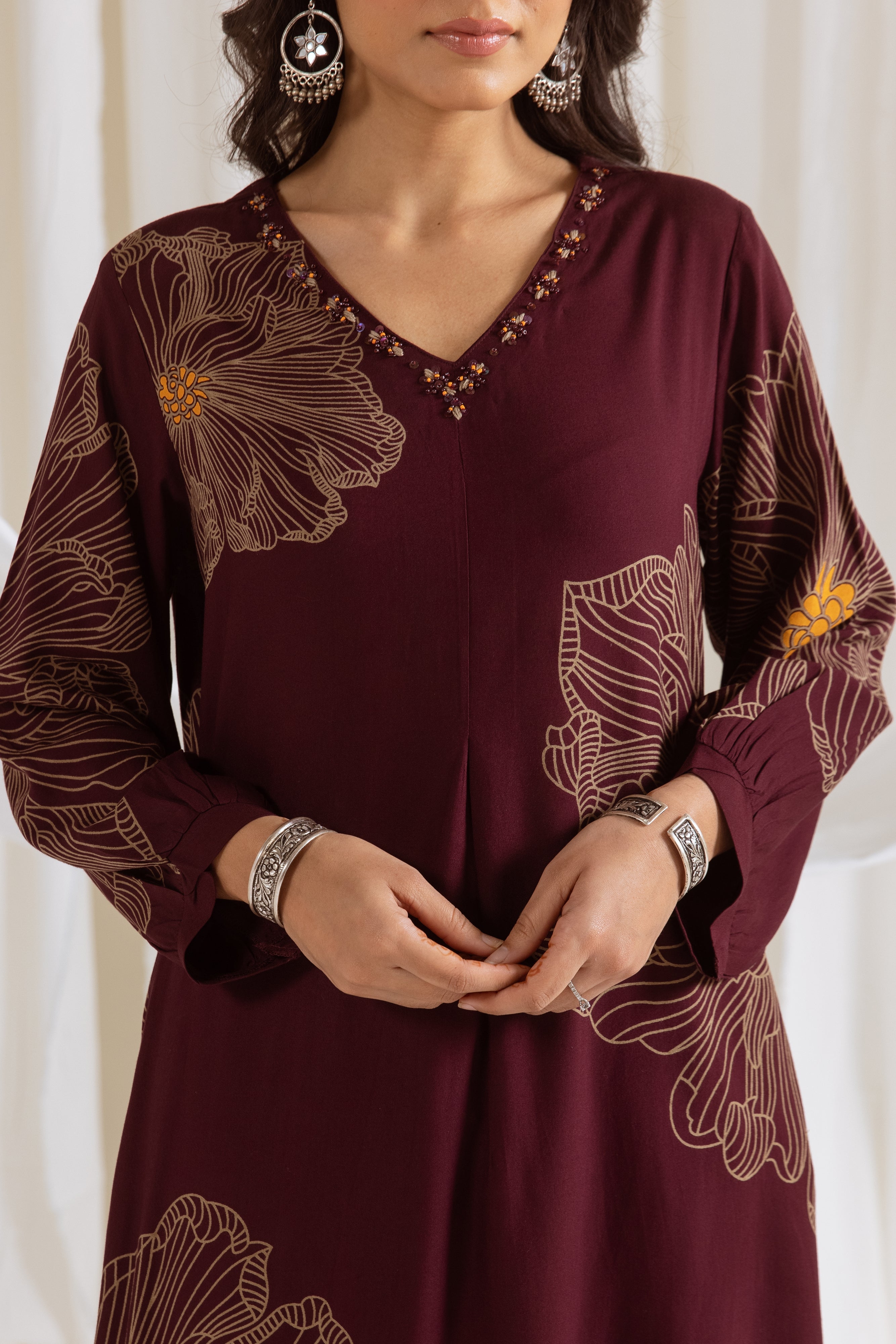 Women's Maroon German Rayon Kurta and Palazzo Set