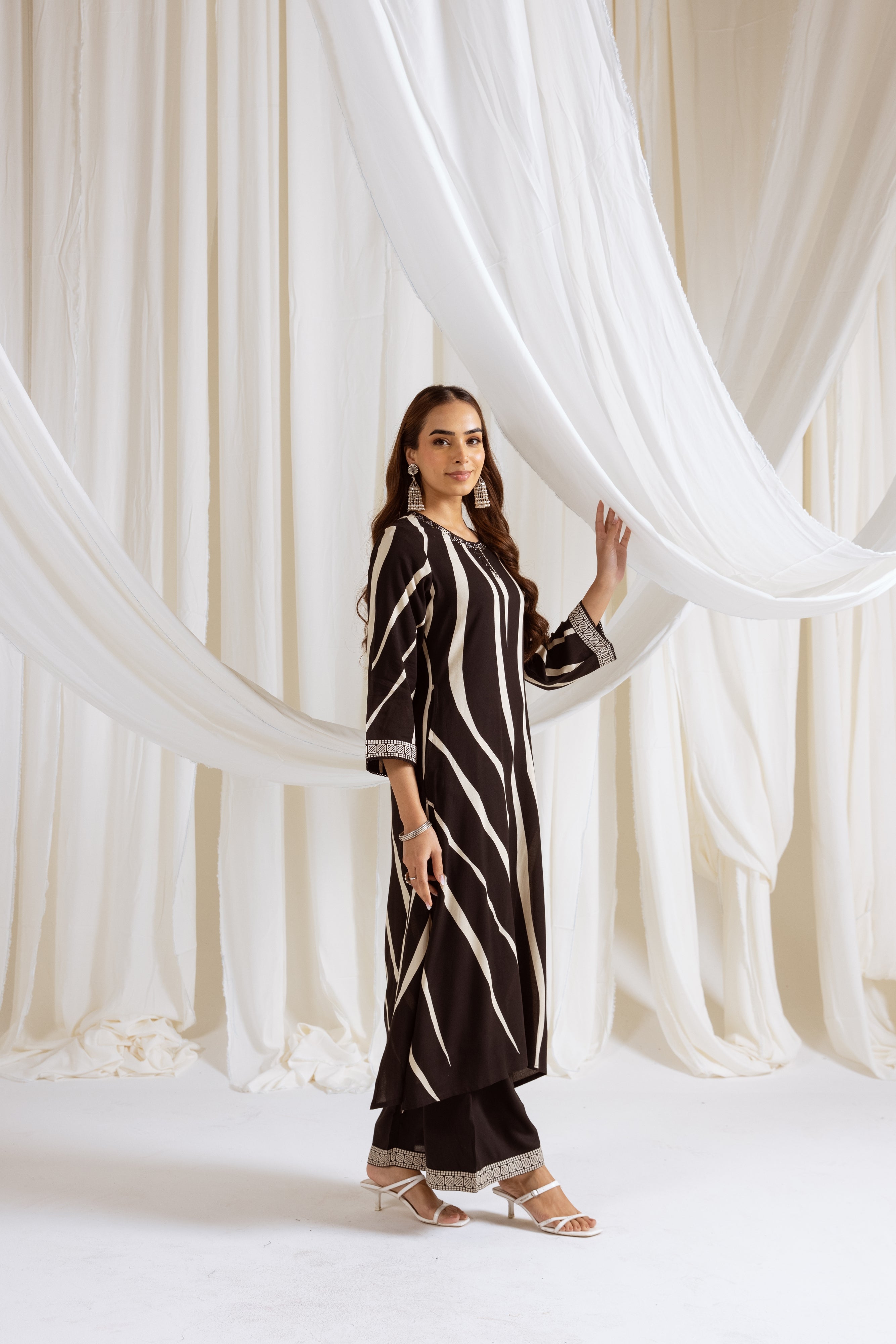 Women's Black German Rayon Kurta and Palazzo Set