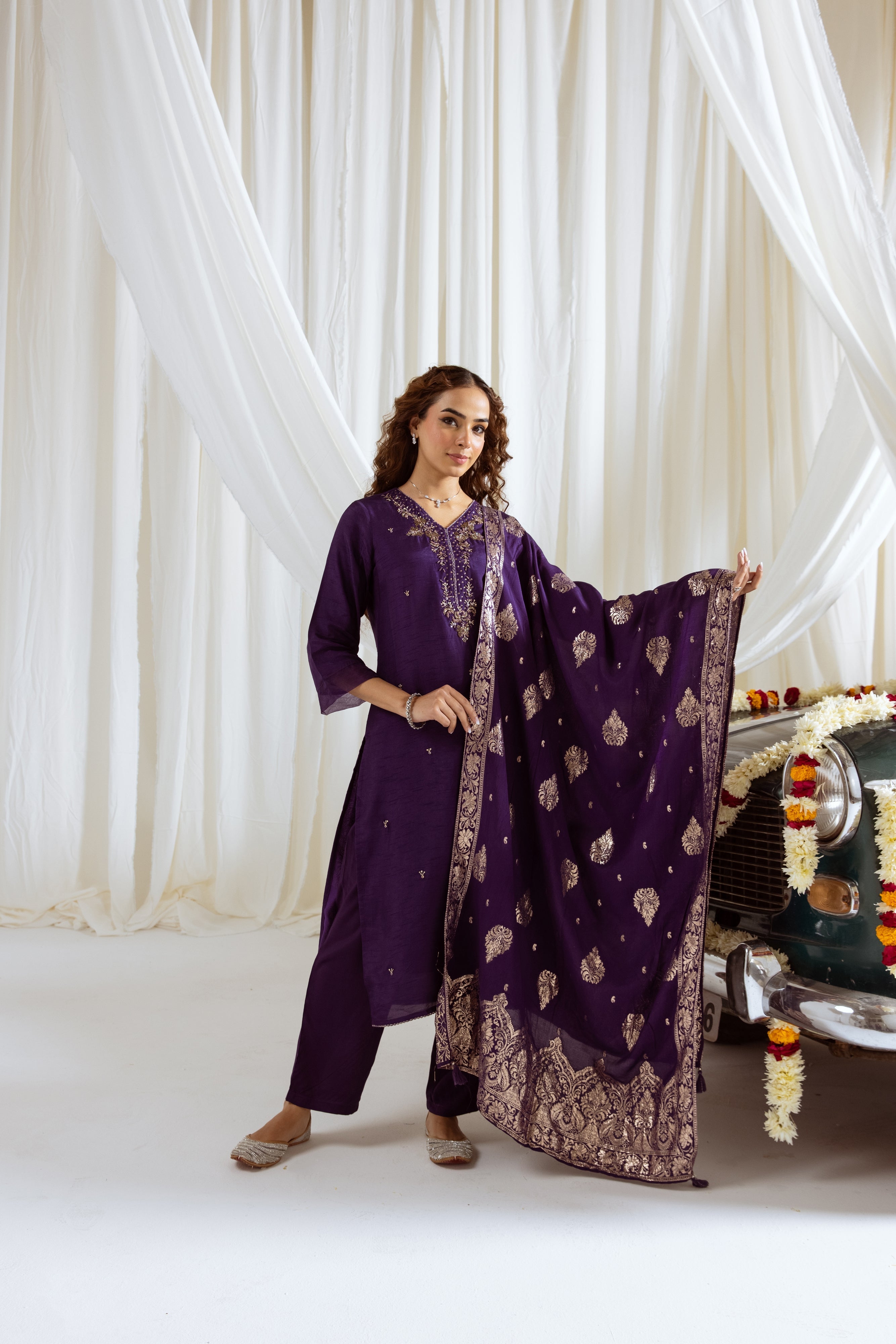 Purple Dolla Silk Kurta Pant and Dupatta Set