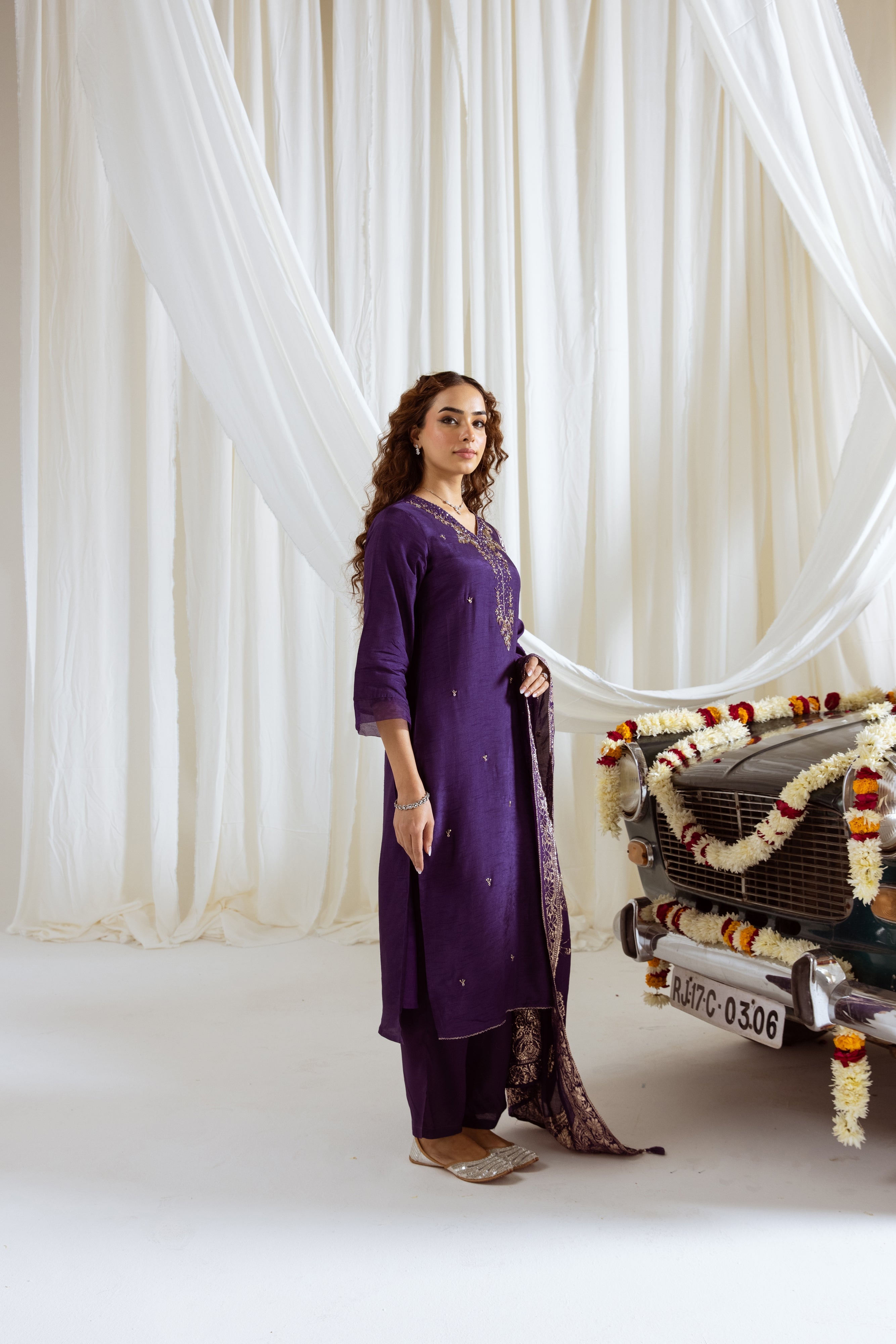 Purple Dolla Silk Kurta Pant and Dupatta Set