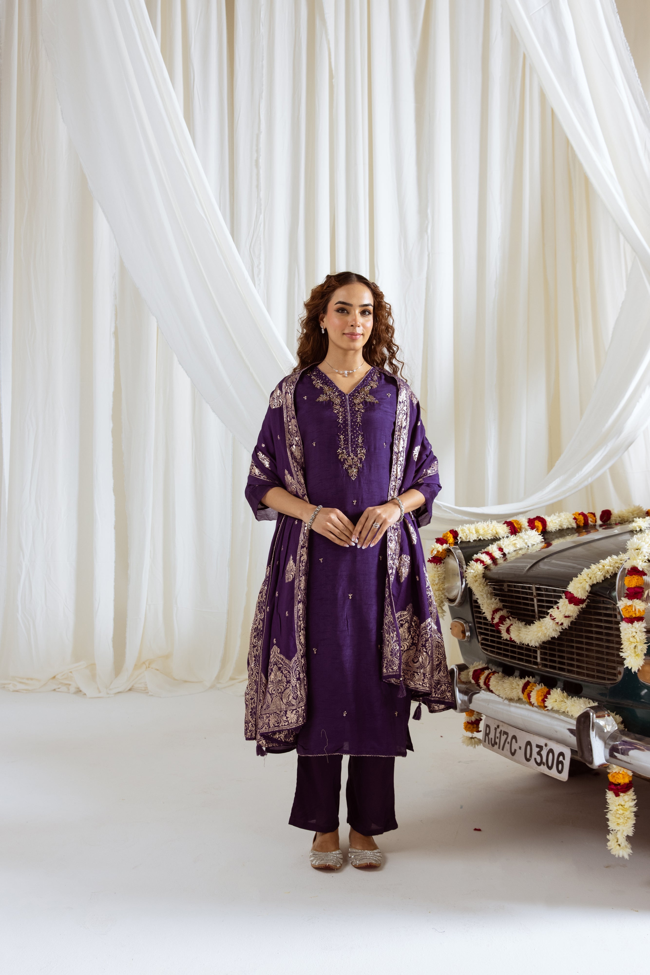 Purple Dolla Silk Kurta Pant and Dupatta Set
