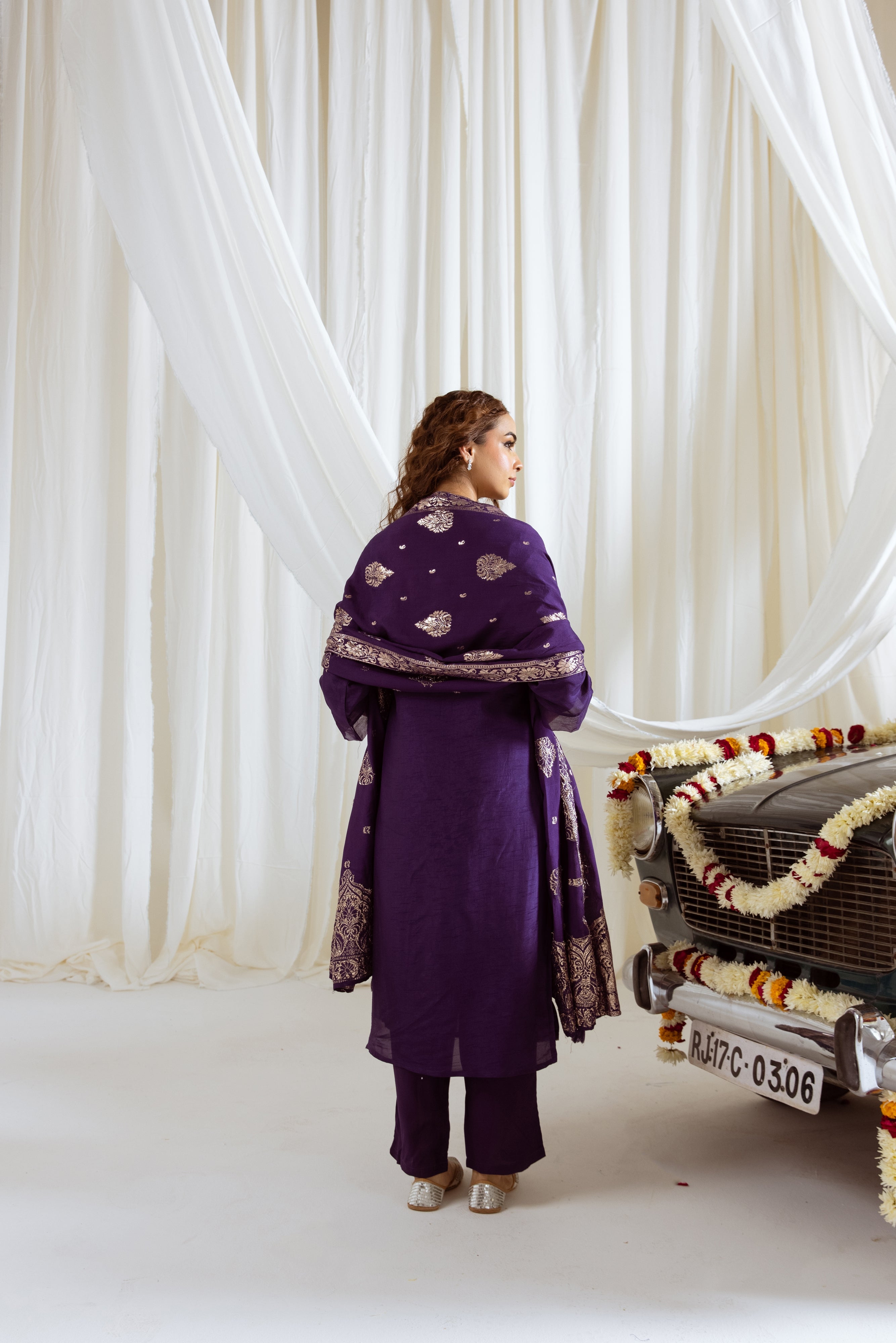 Purple Dolla Silk Kurta Pant and Dupatta Set