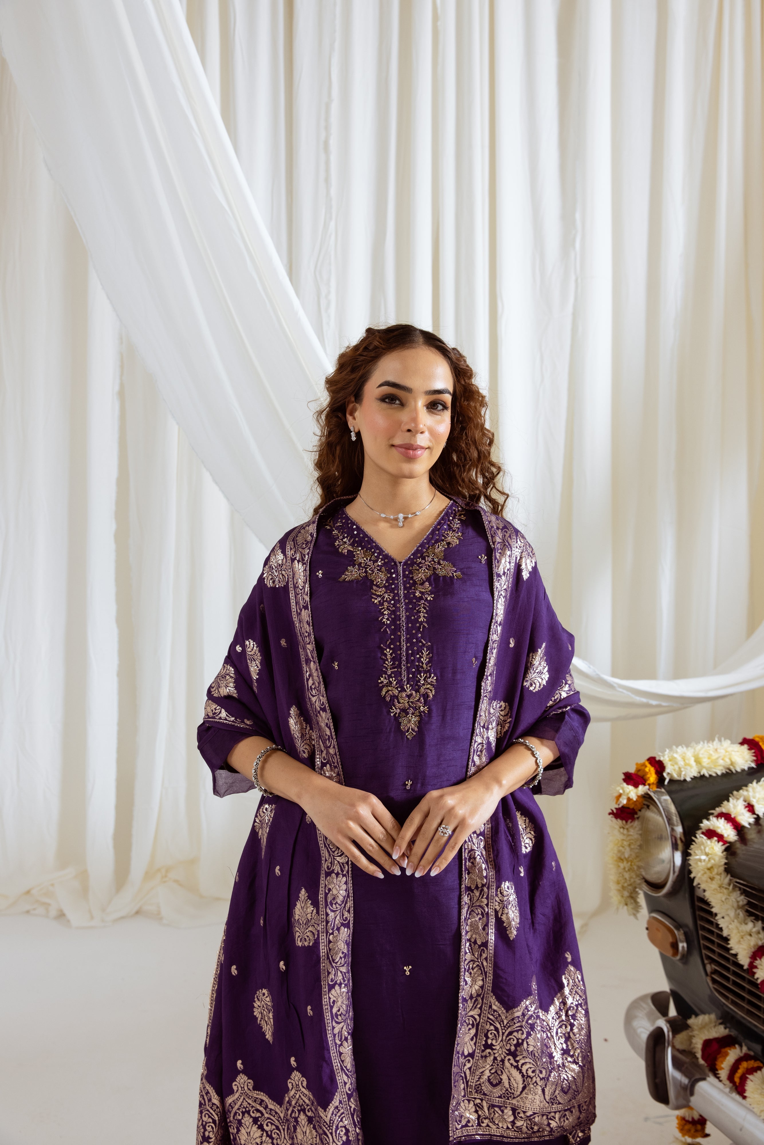 Purple Dolla Silk Kurta Pant and Dupatta Set