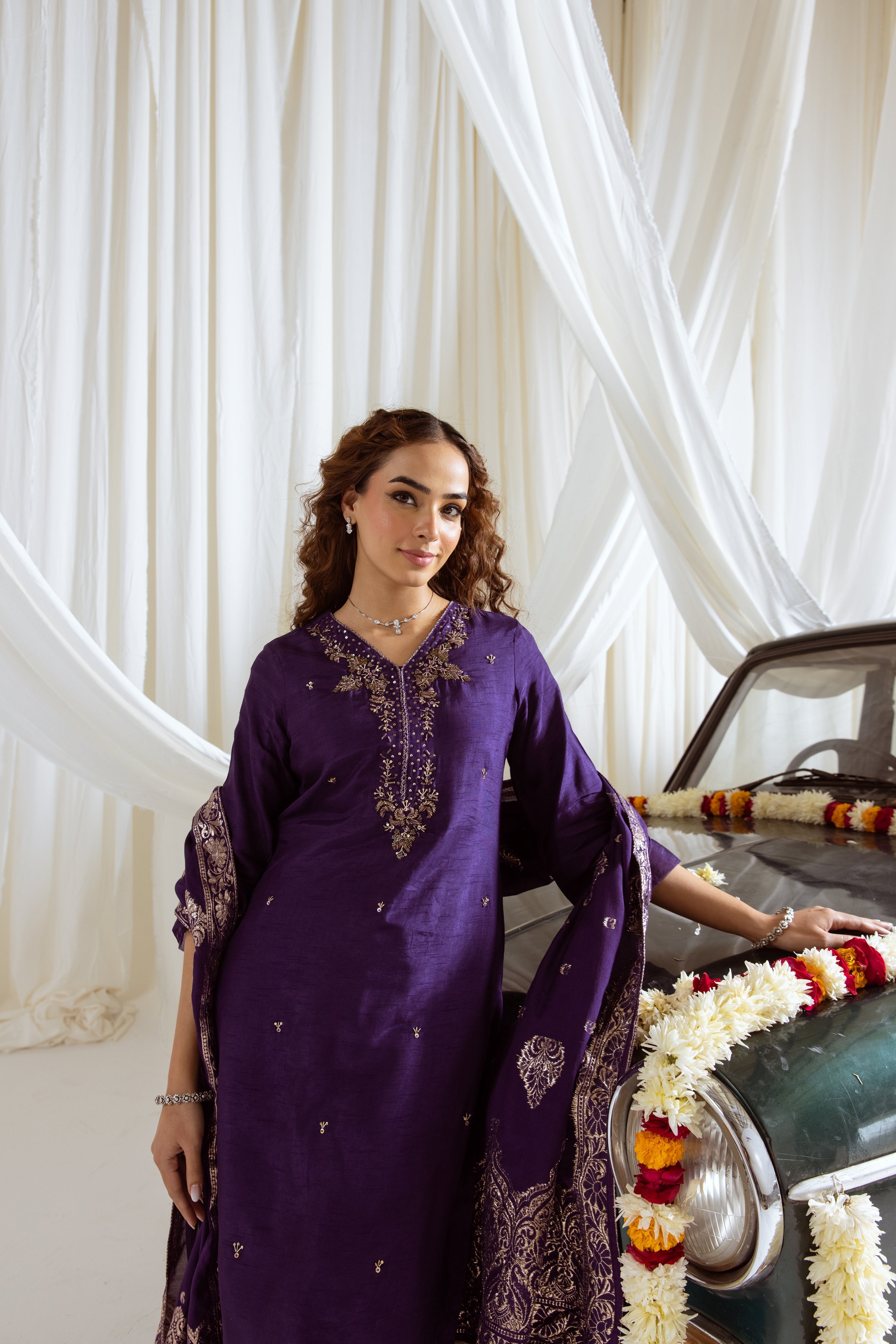 Purple Dolla Silk Kurta Pant and Dupatta Set
