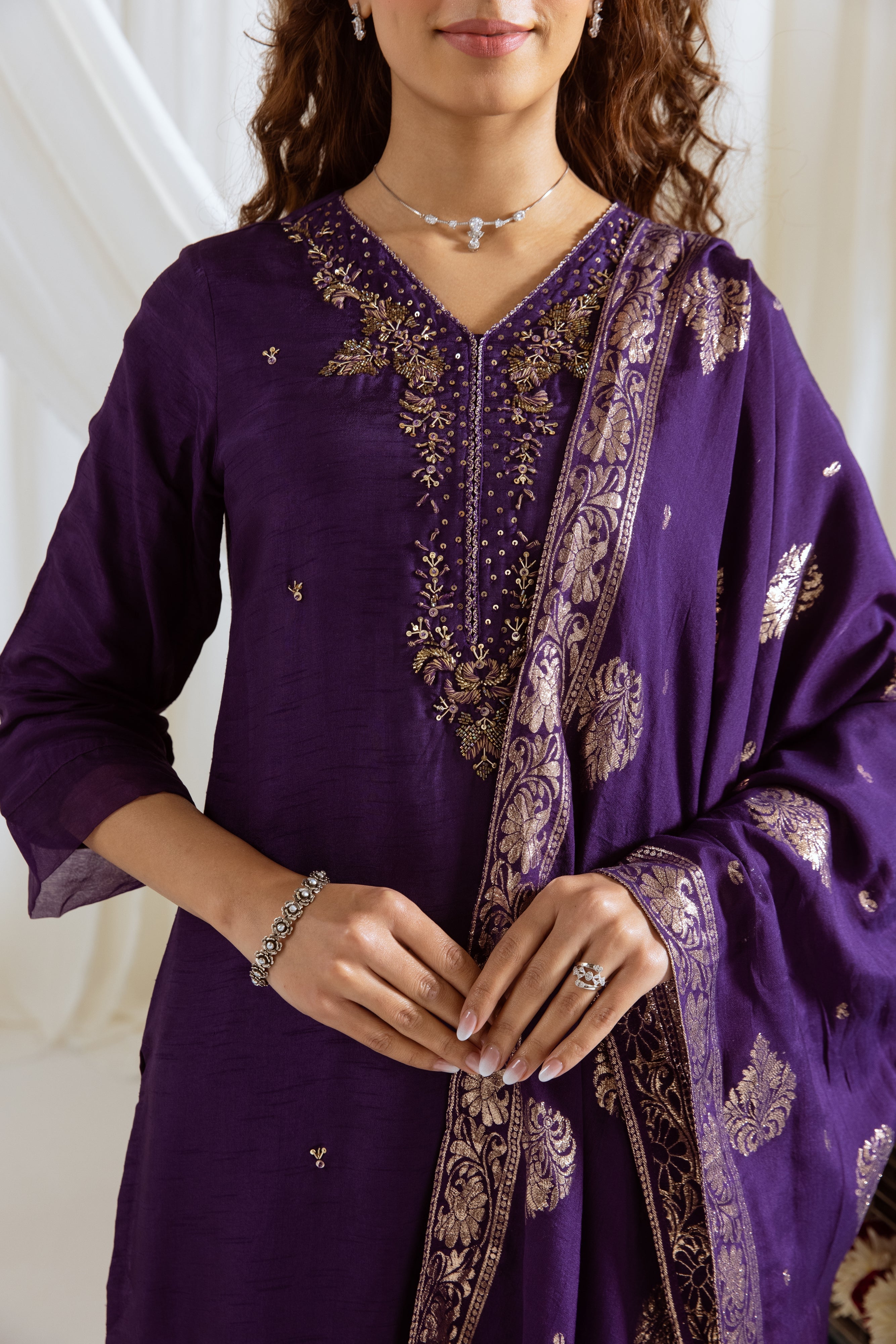 Purple Dolla Silk Kurta Pant and Dupatta Set