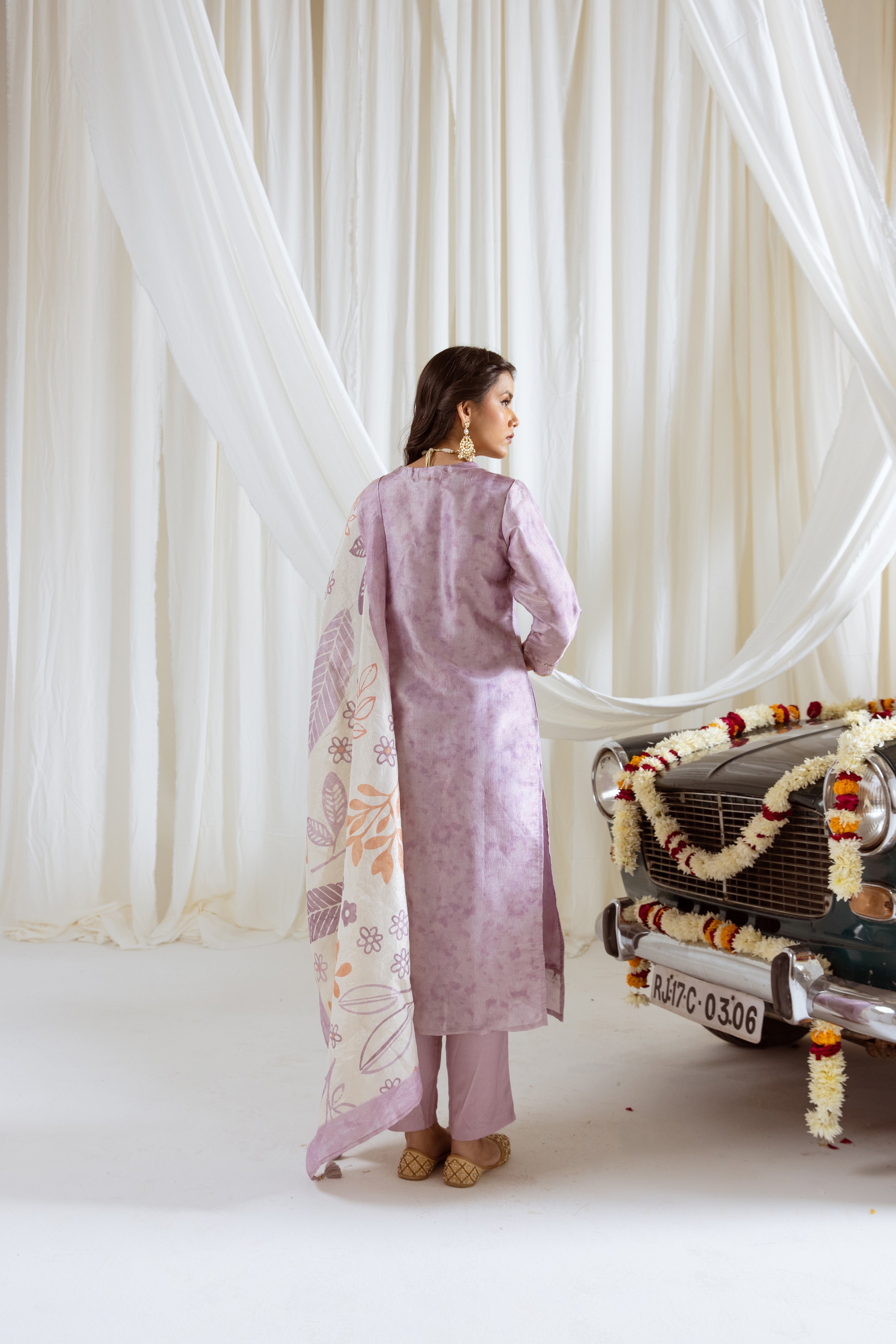Lavender Tissue Simmer Kurta Pant and Dupatta Set