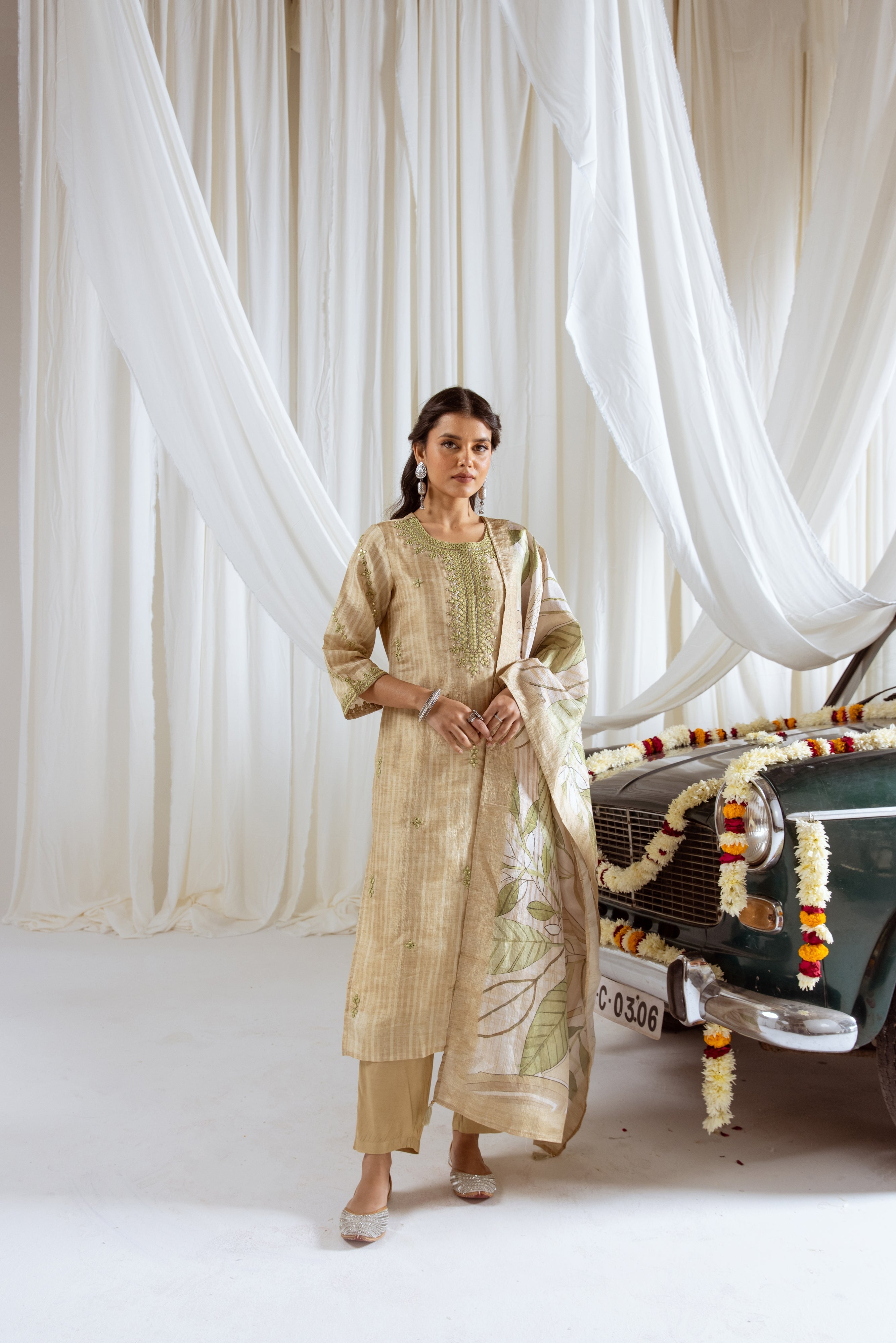 Pastel Yellow Tissue Simmer Kurta Pant and Dupatta Set