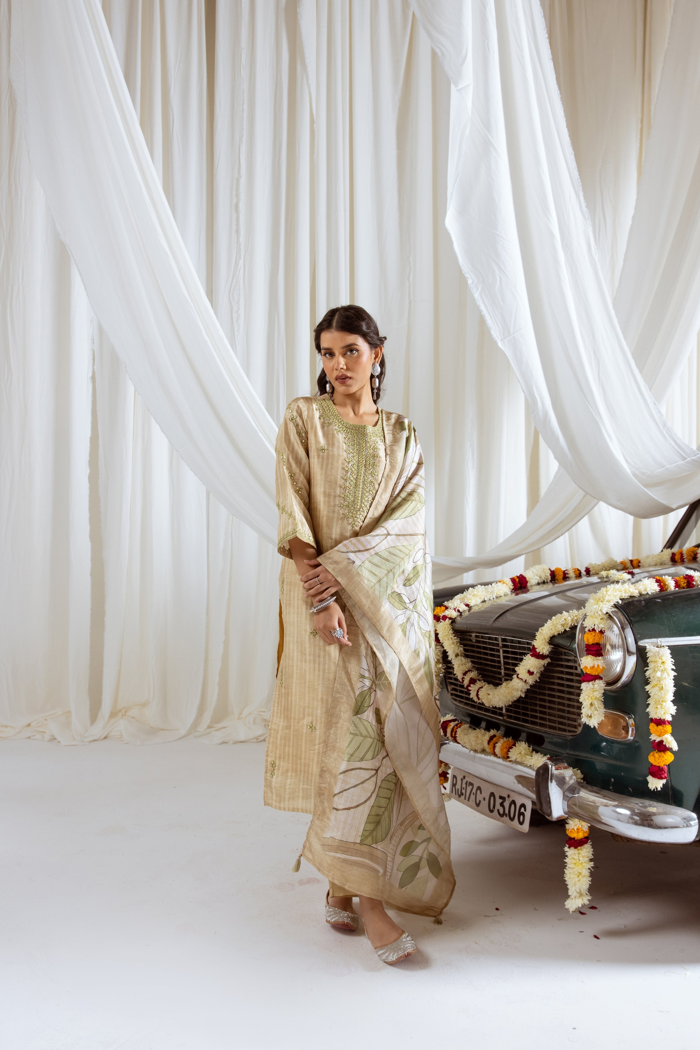 Pastel Yellow Tissue Simmer Kurta Pant and Dupatta Set
