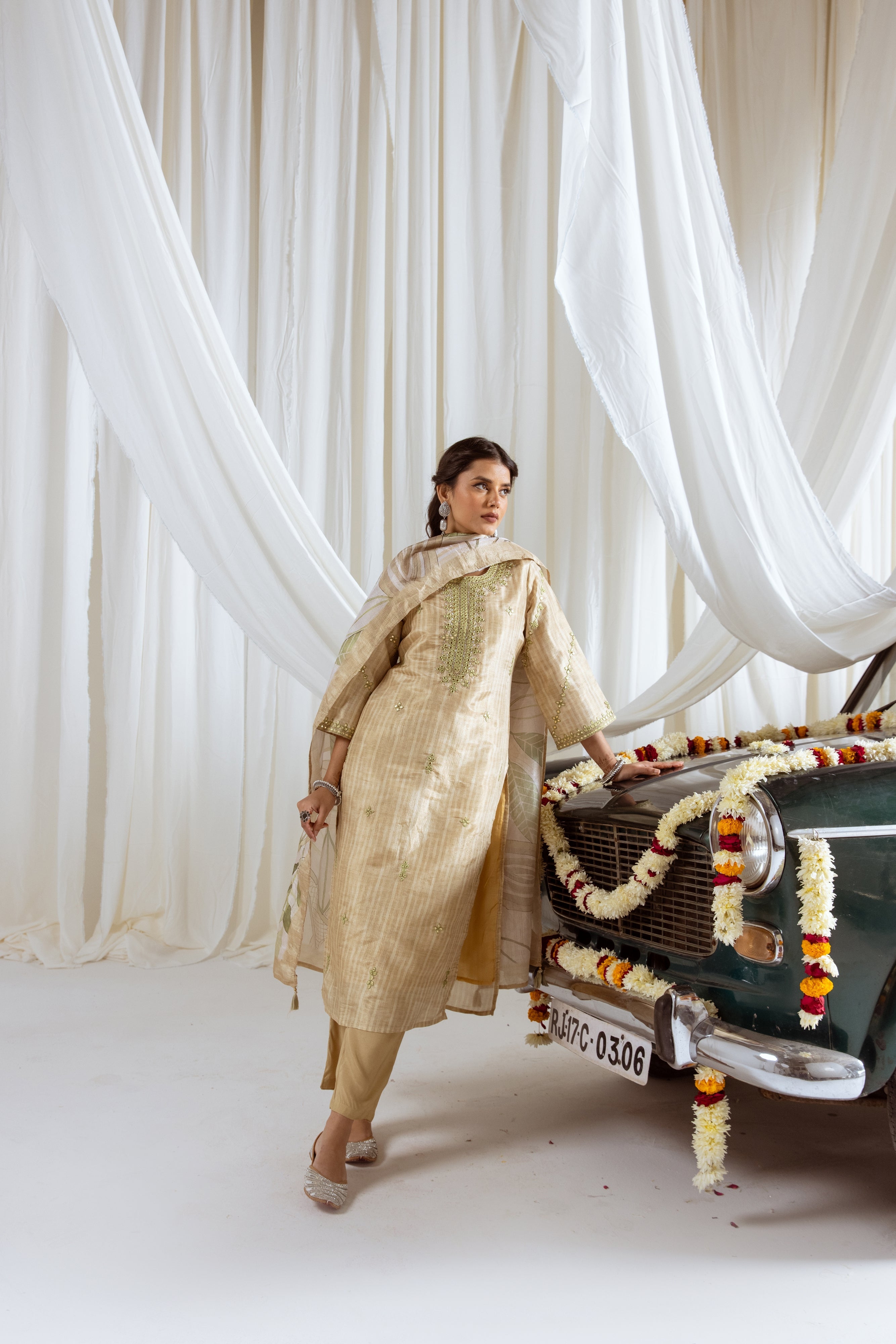 Pastel Yellow Tissue Simmer Kurta Pant and Dupatta Set