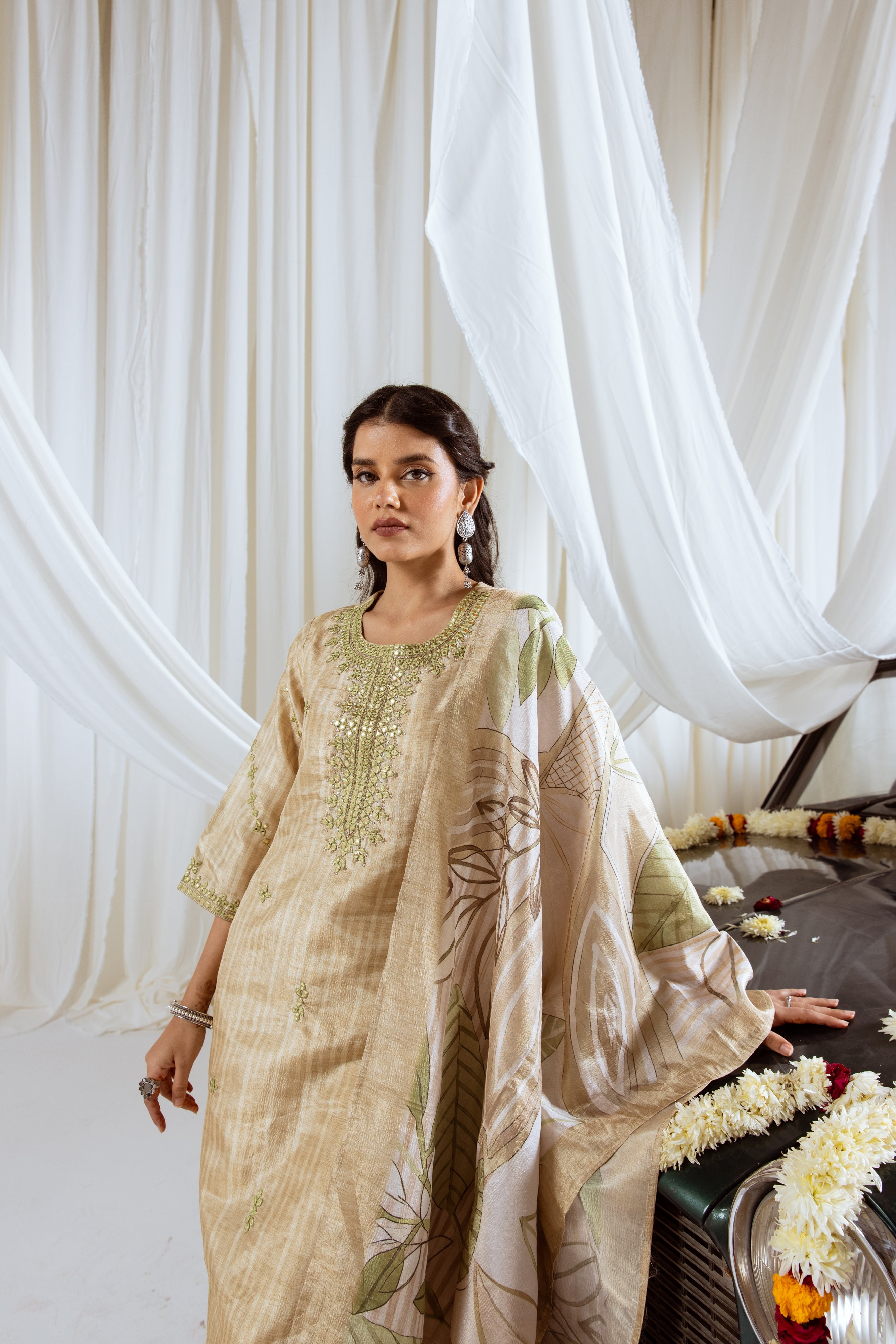 Pastel Yellow Tissue Simmer Kurta Pant and Dupatta Set