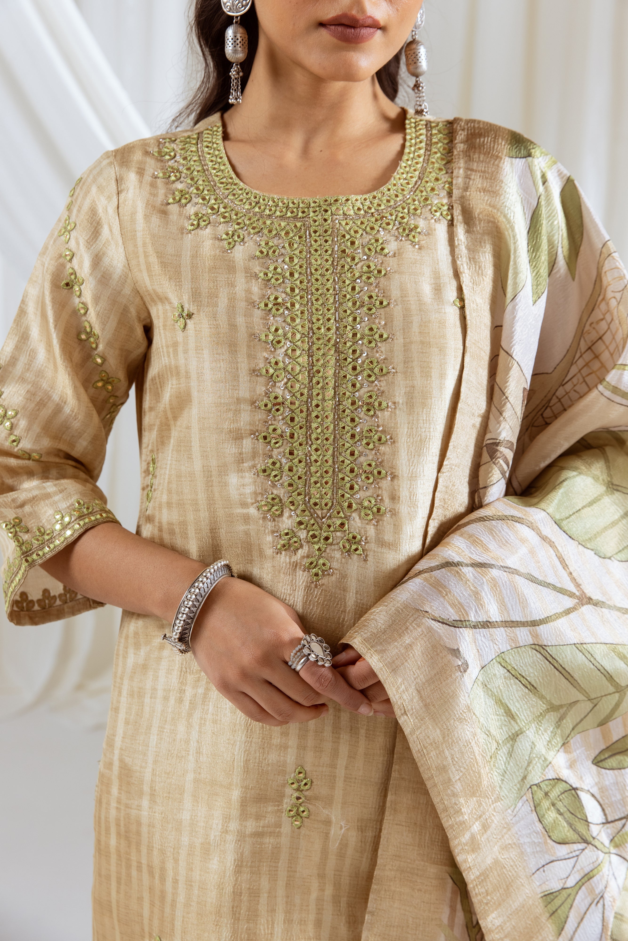 Pastel Yellow Tissue Simmer Kurta Pant and Dupatta Set