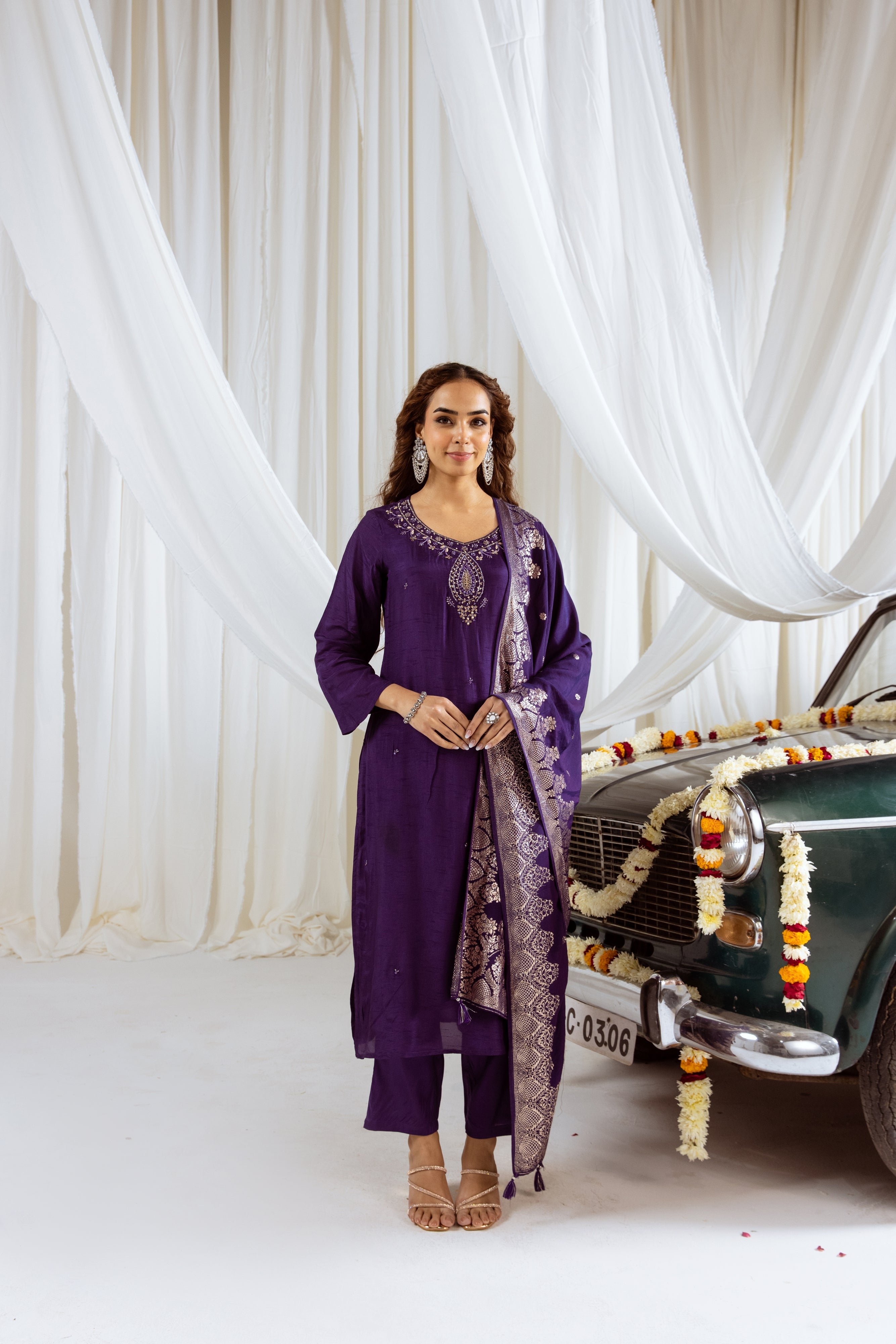 Purple Dolla Silk Kurta Pant and Dupatta Set