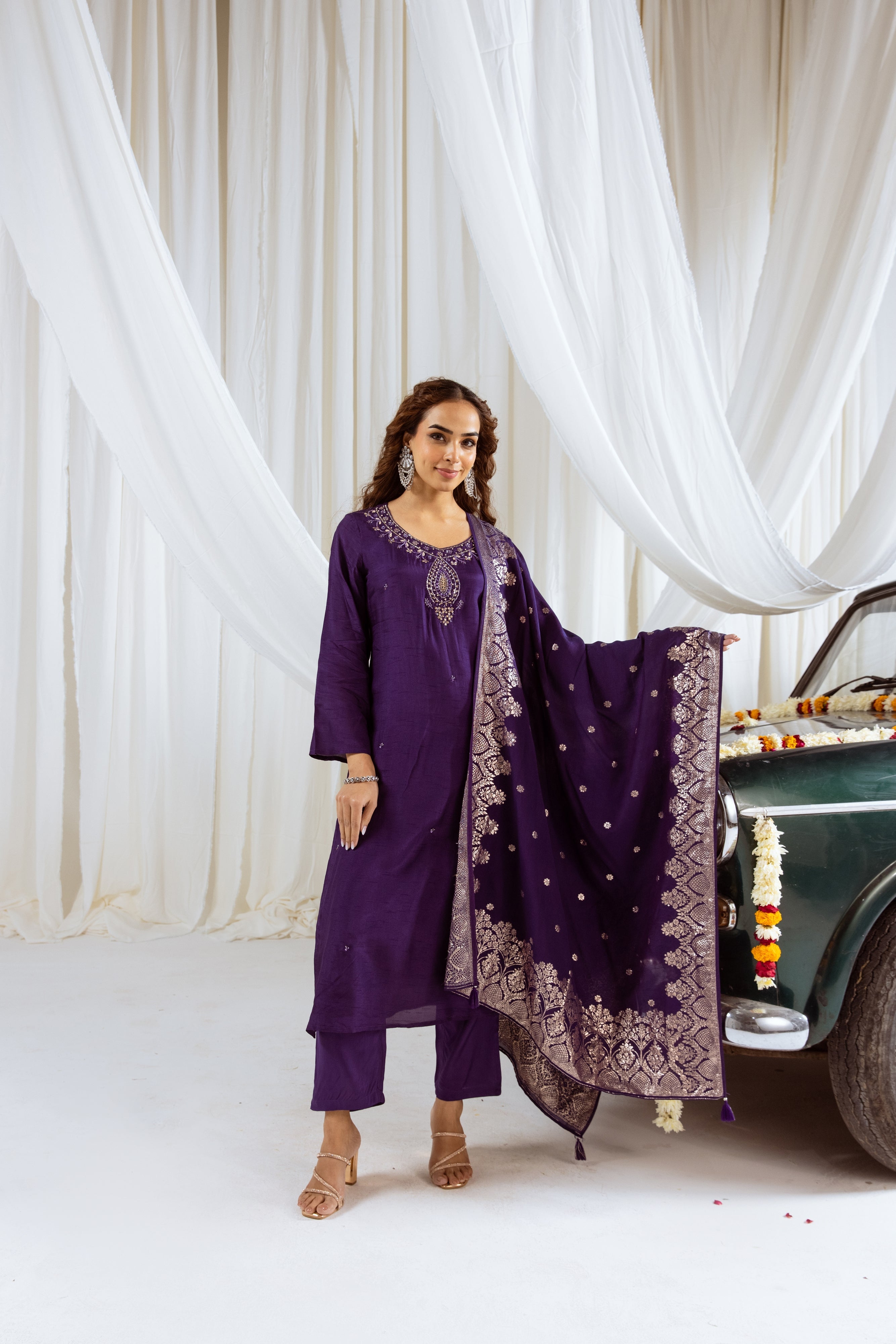 Purple Dolla Silk Kurta Pant and Dupatta Set