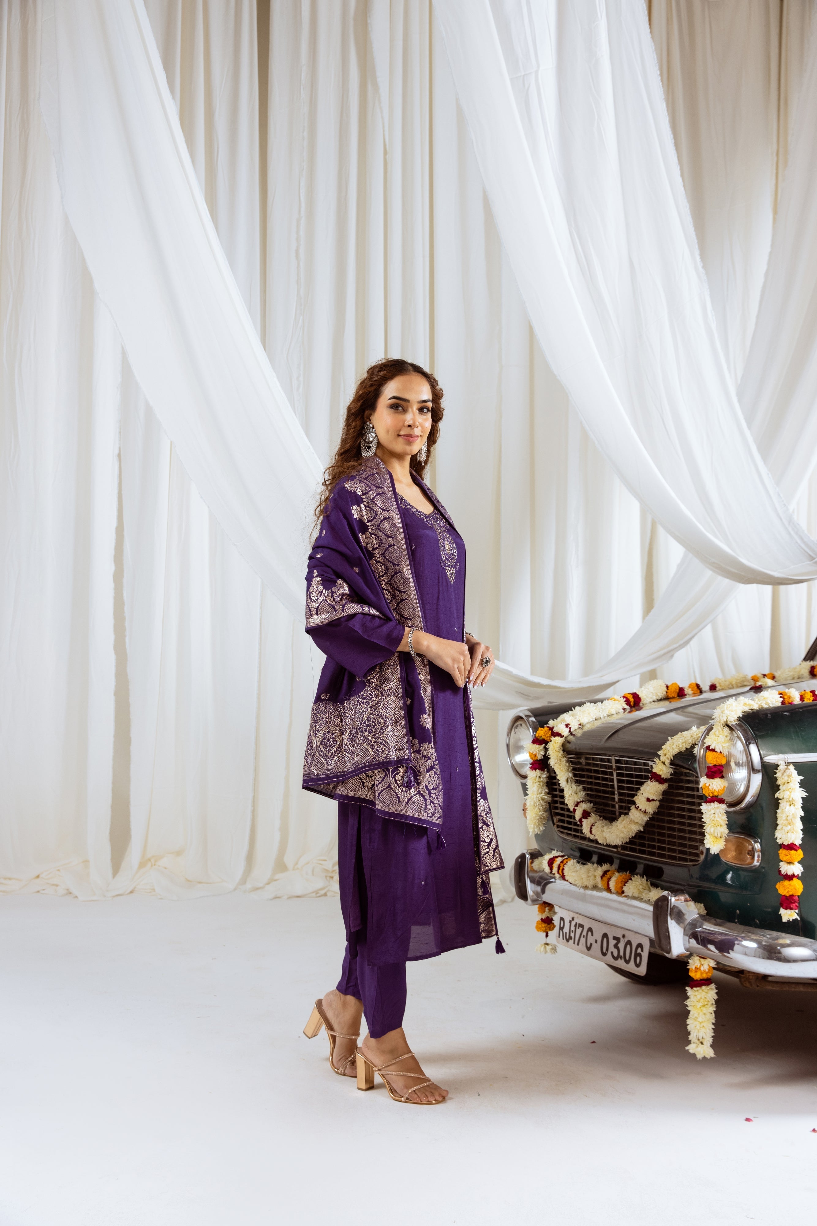 Purple Dolla Silk Kurta Pant and Dupatta Set