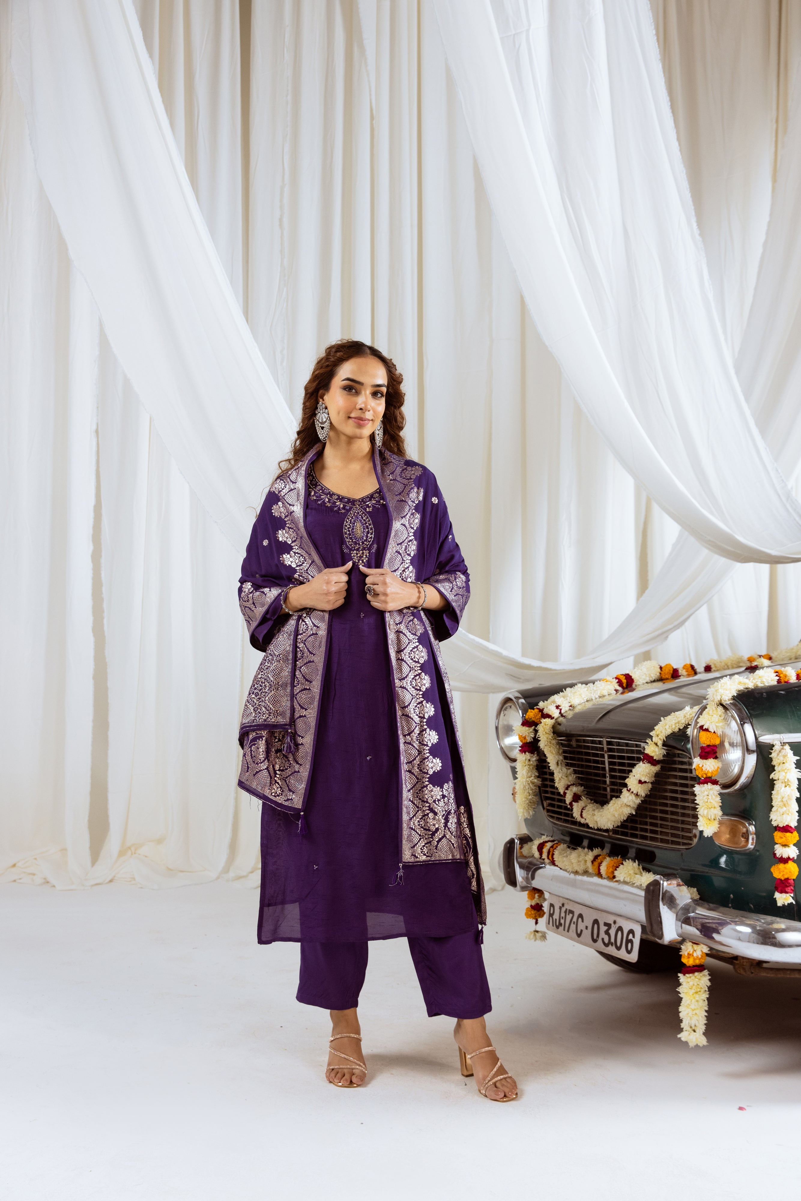 Purple Dolla Silk Kurta Pant and Dupatta Set