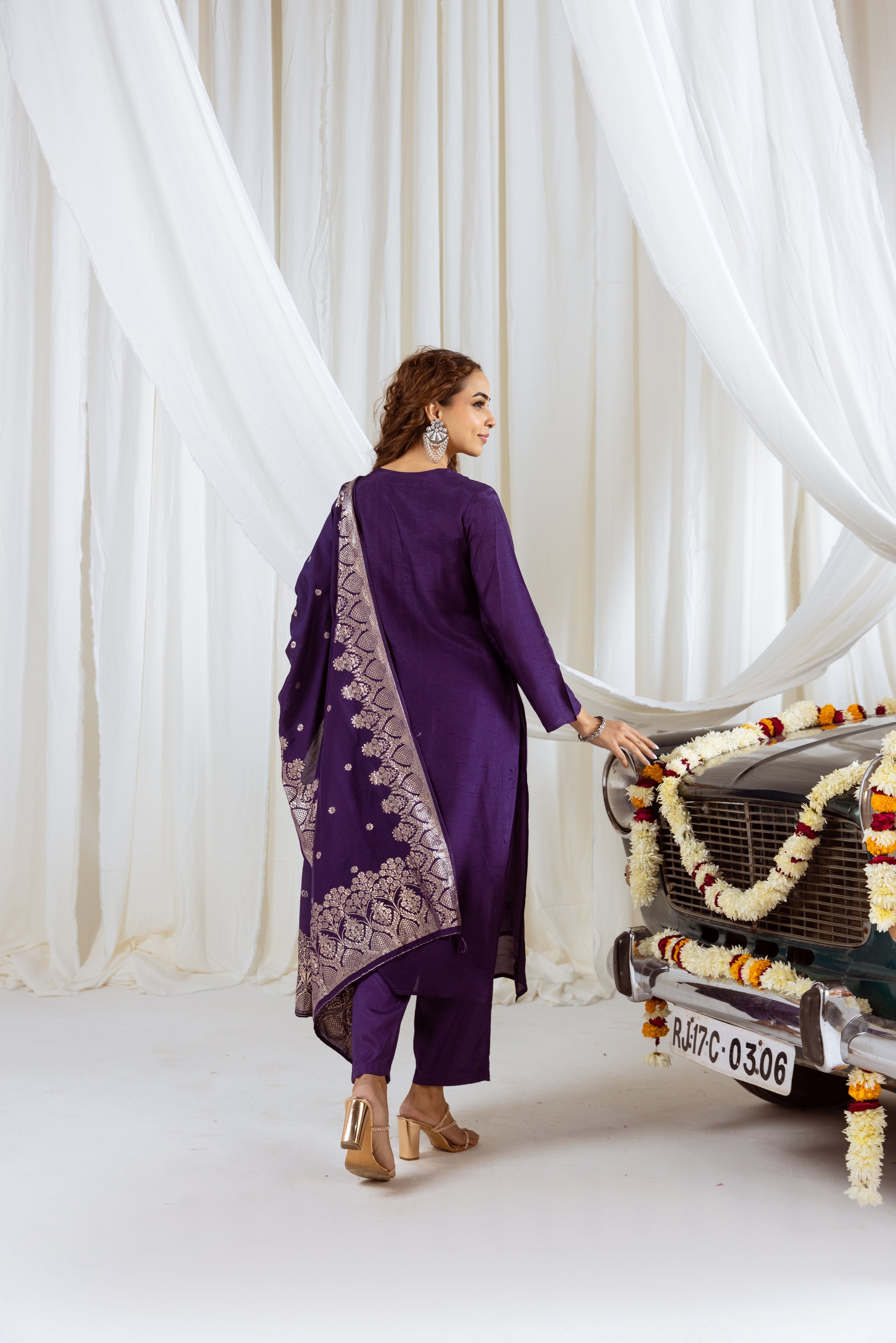 Purple Dolla Silk Kurta Pant and Dupatta Set