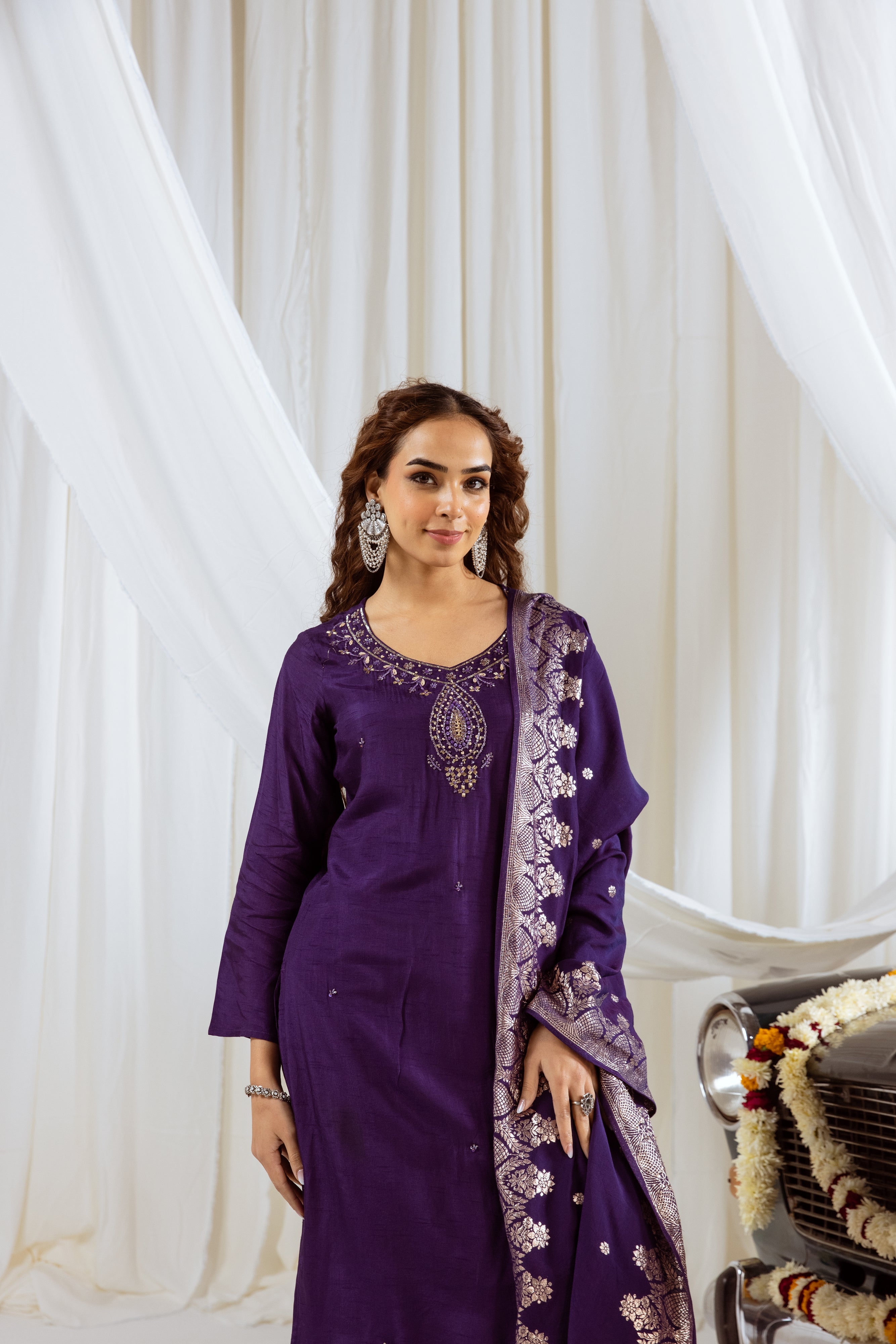 Purple Dolla Silk Kurta Pant and Dupatta Set