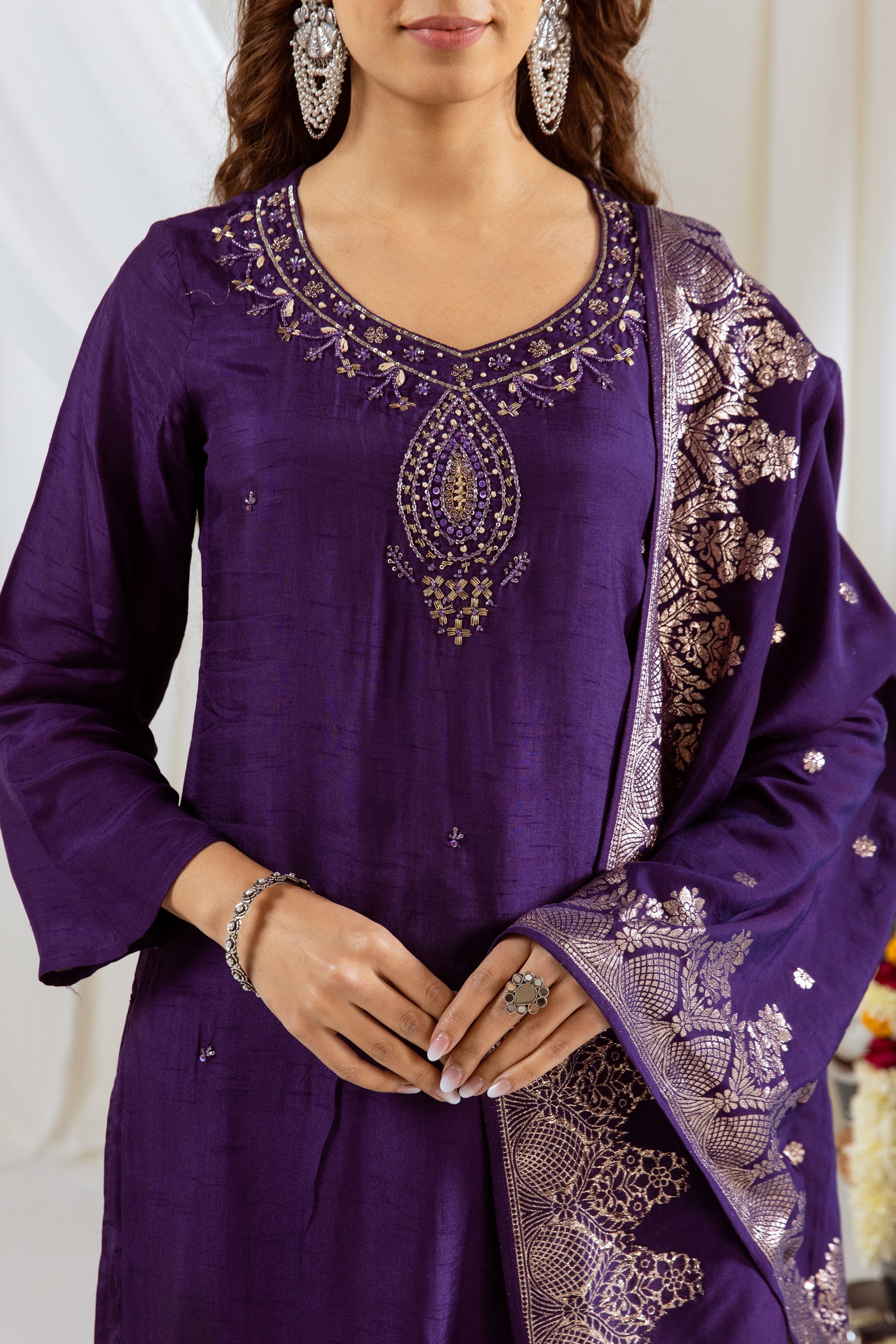 Purple Dolla Silk Kurta Pant and Dupatta Set