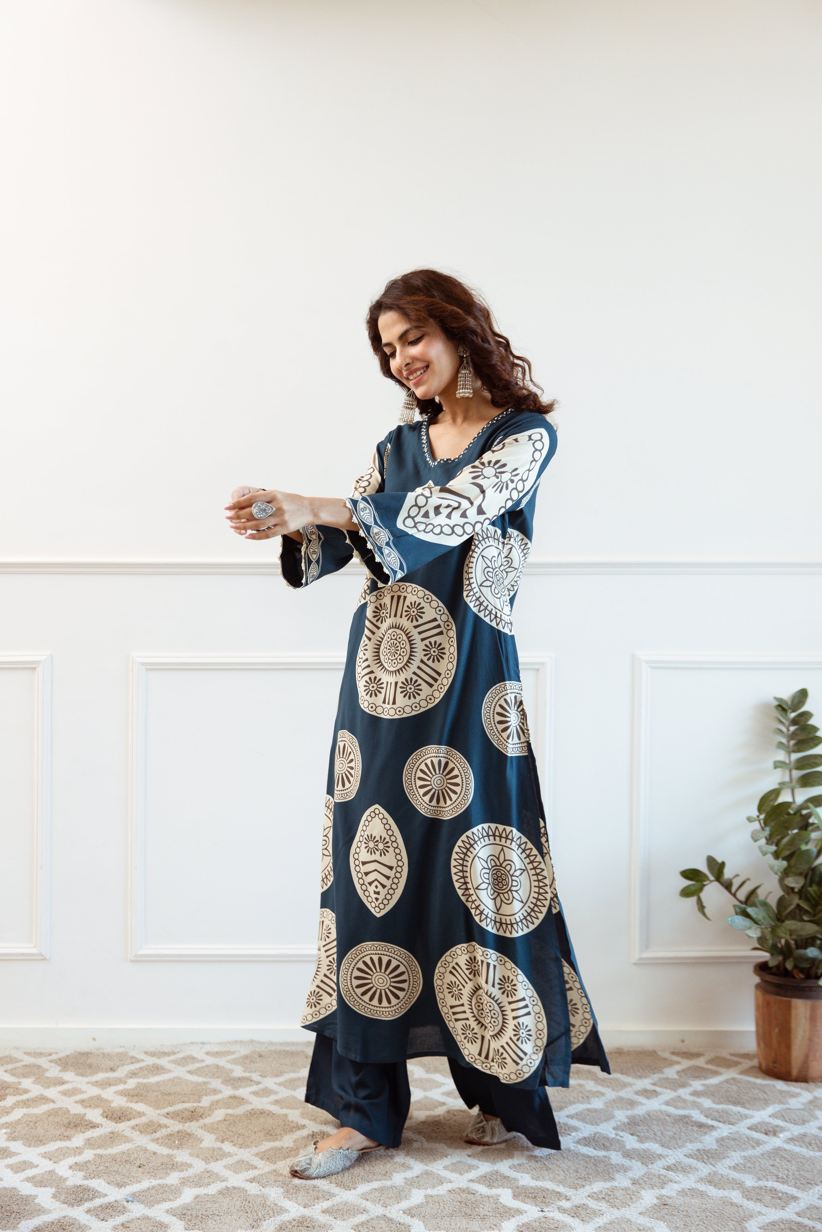 Women's Teal Blue German Rayon Kurta and Palazzo Set