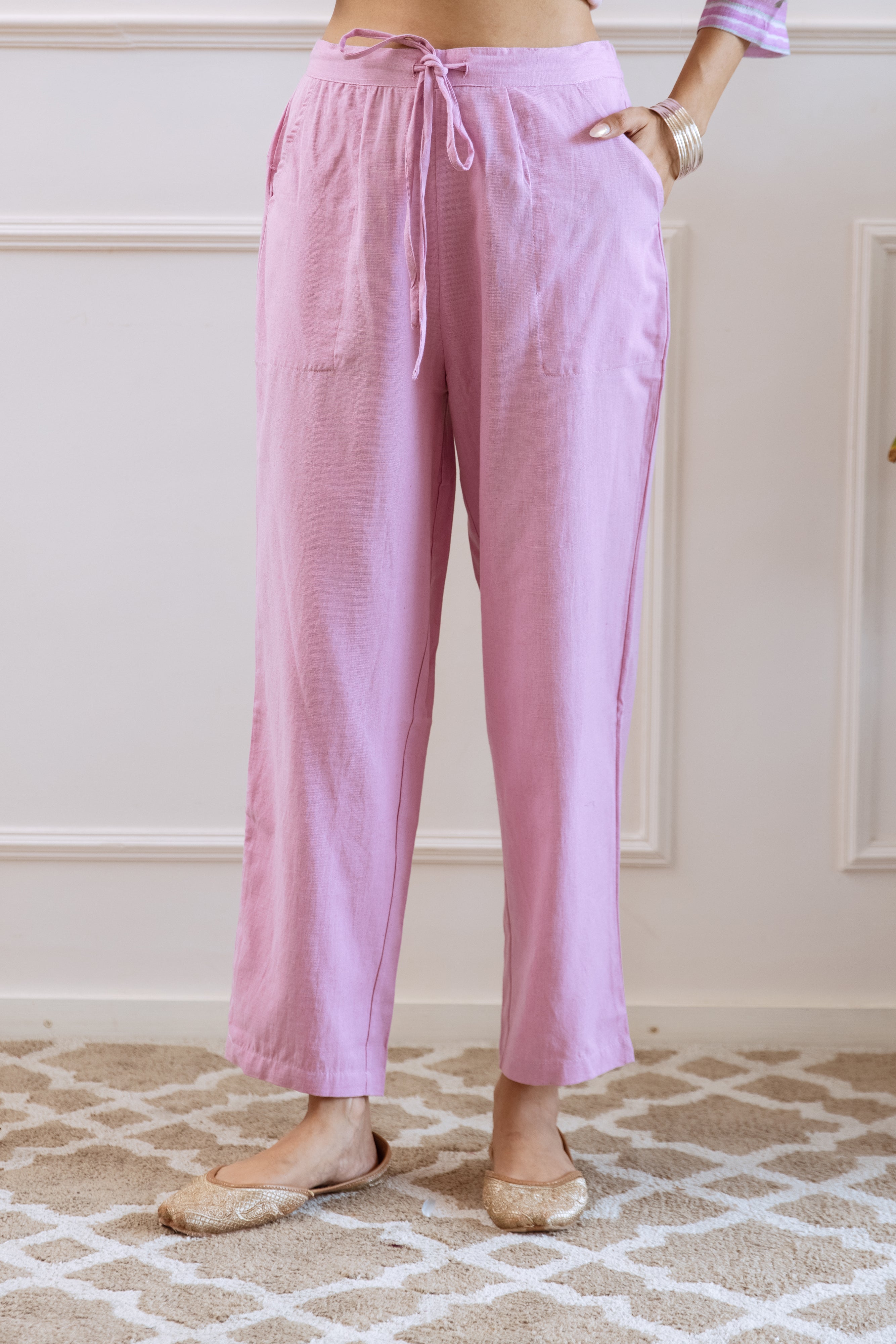 Lavender Organic Linen Kurta Pant and Dupatta Set