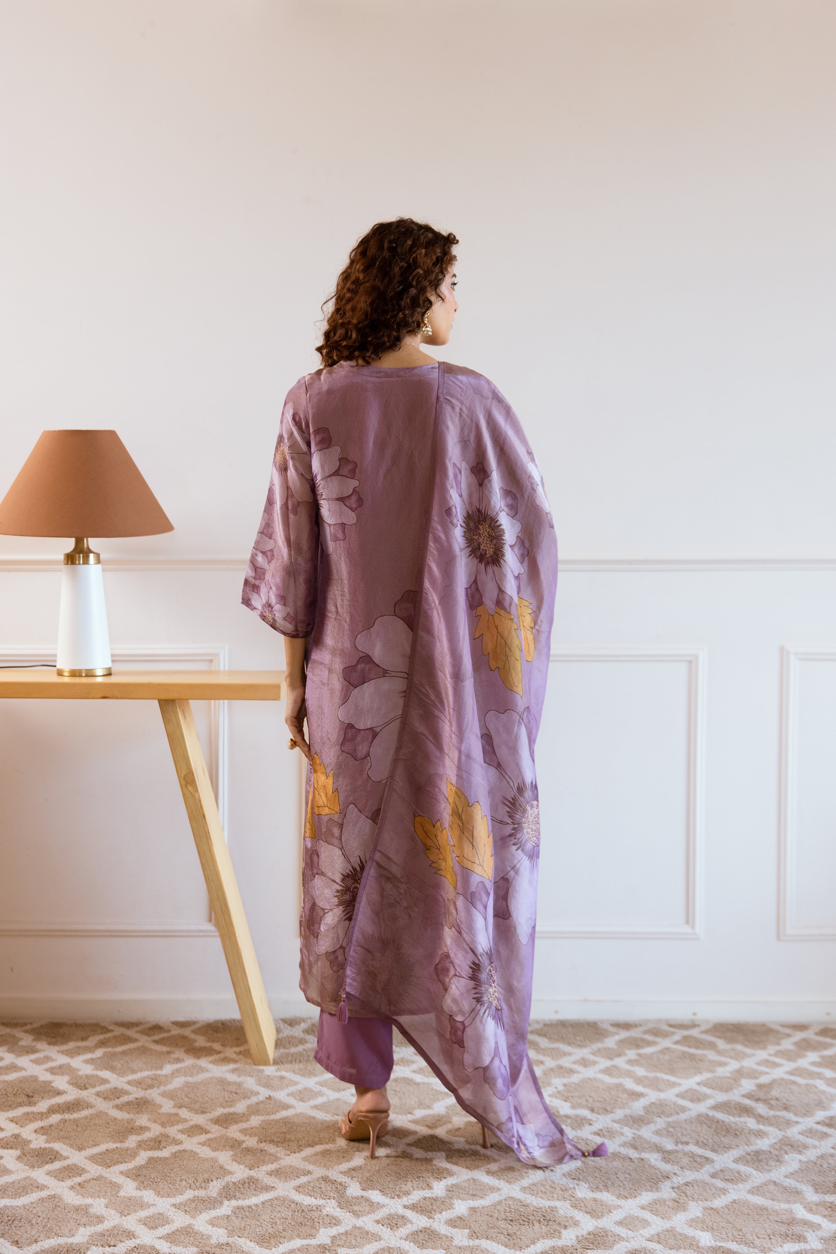 Purple Viscose Simmer Kurta Pant and Dupatta Set