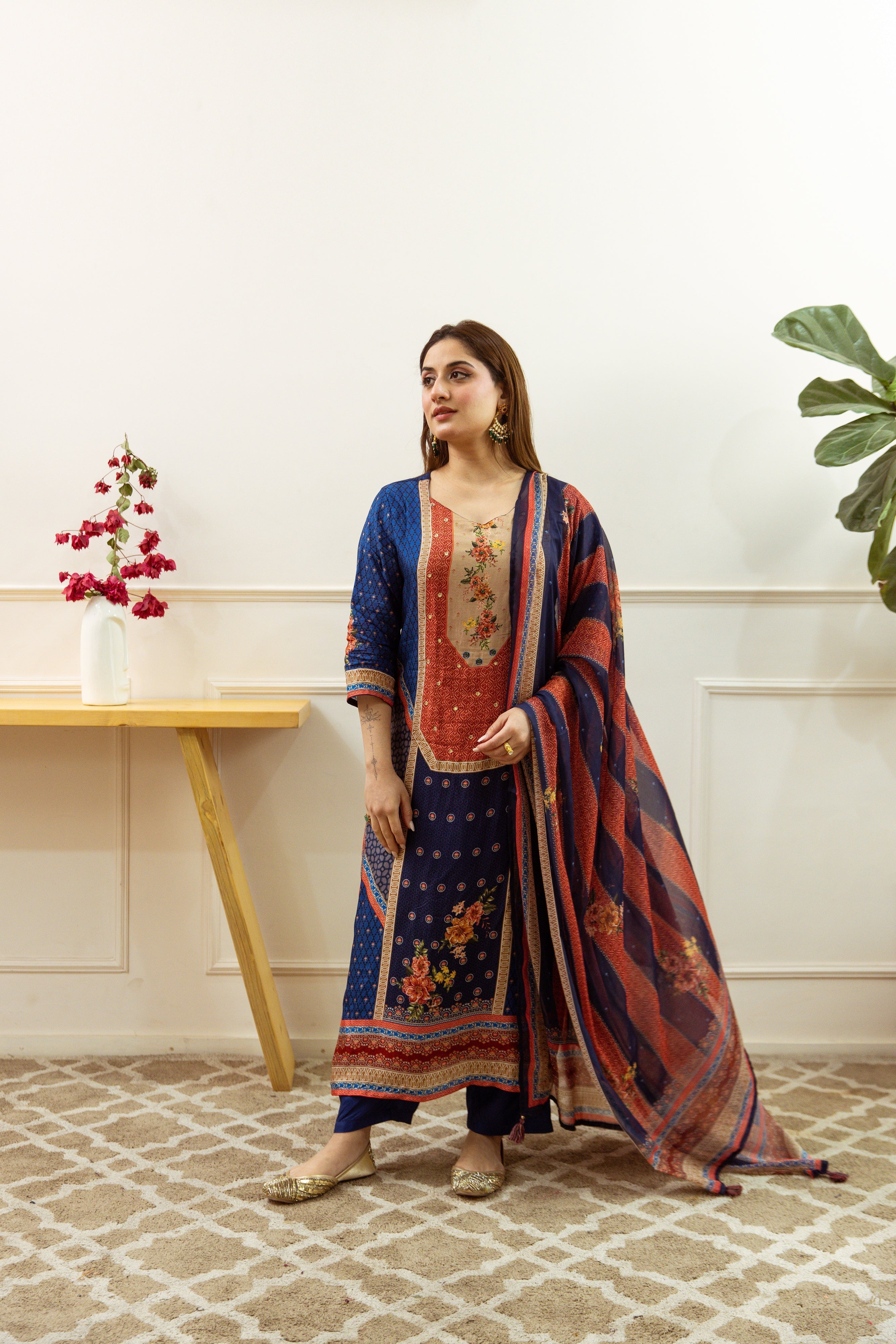 Multicolor Dolla Silk Kurta Pant and Dupatta Set