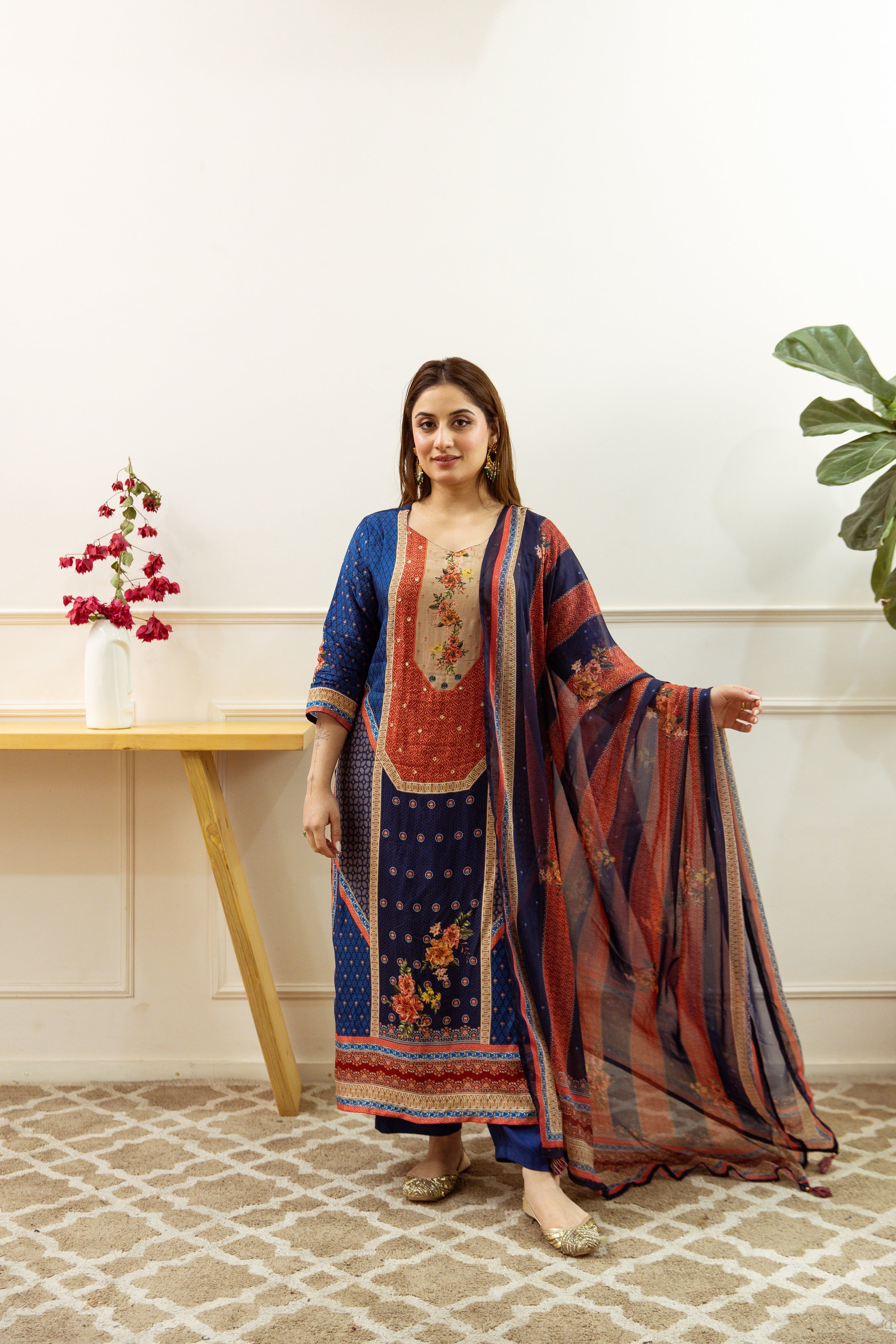 Multicolor Dolla Silk Kurta Pant and Dupatta Set